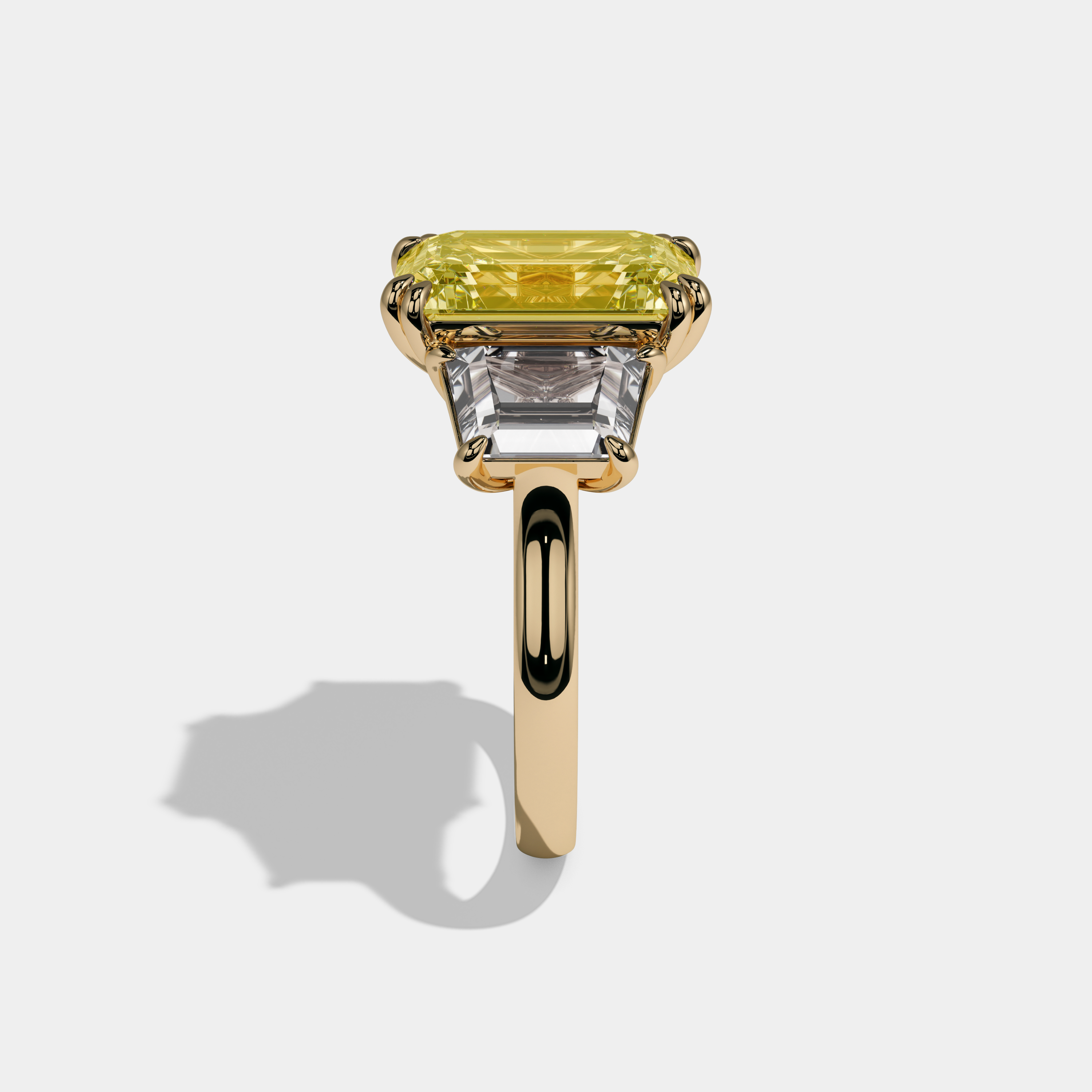 Victoria Fancy Yellow Emerald Cut Diamond Halo Plain Band With Twin Stepcut Sides Engagement Ring 8ct 18K Yellow Gold