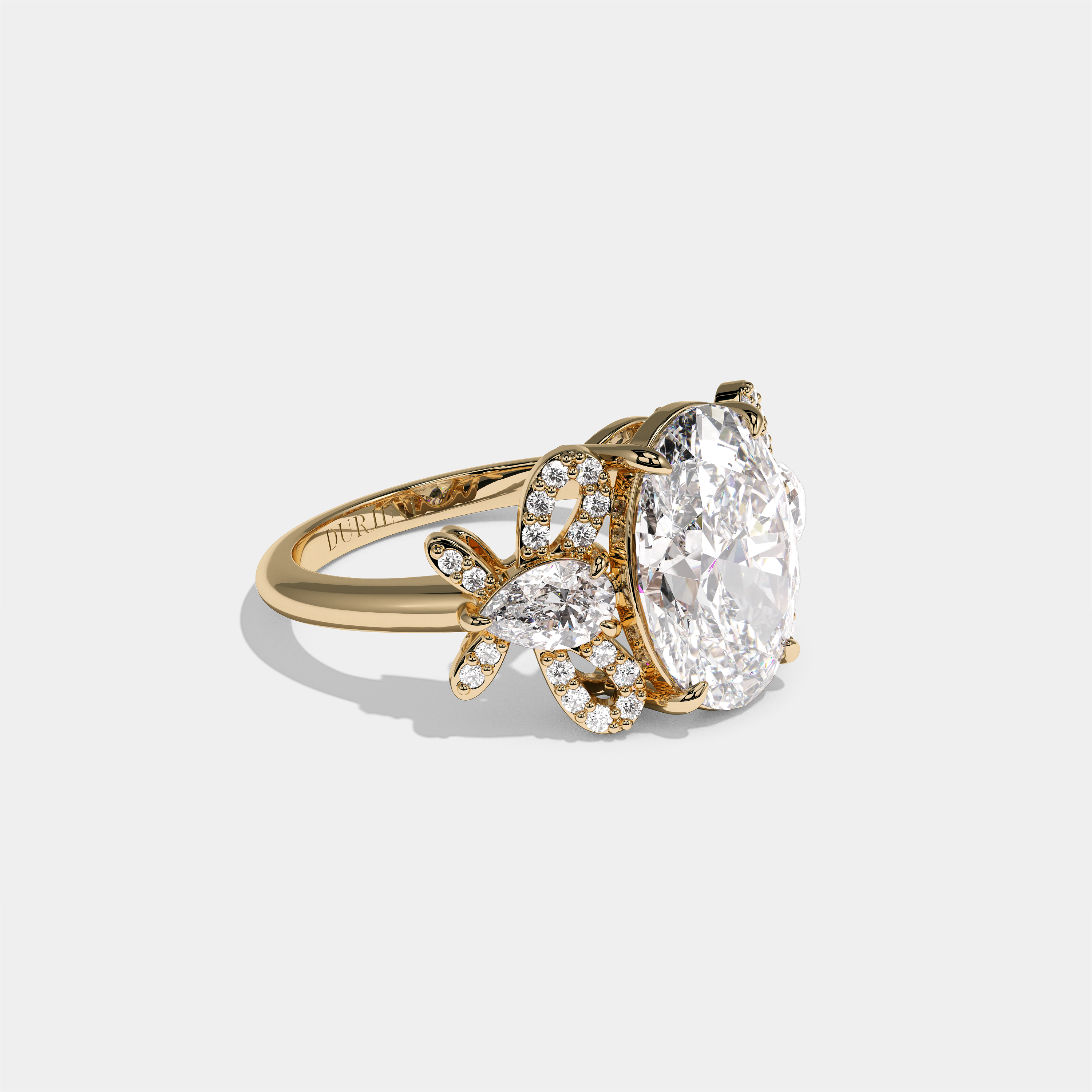 Malkah Rosewood diamond oval halo engagement ring in 18K yellow gold by Kurbãni Durjini, right view