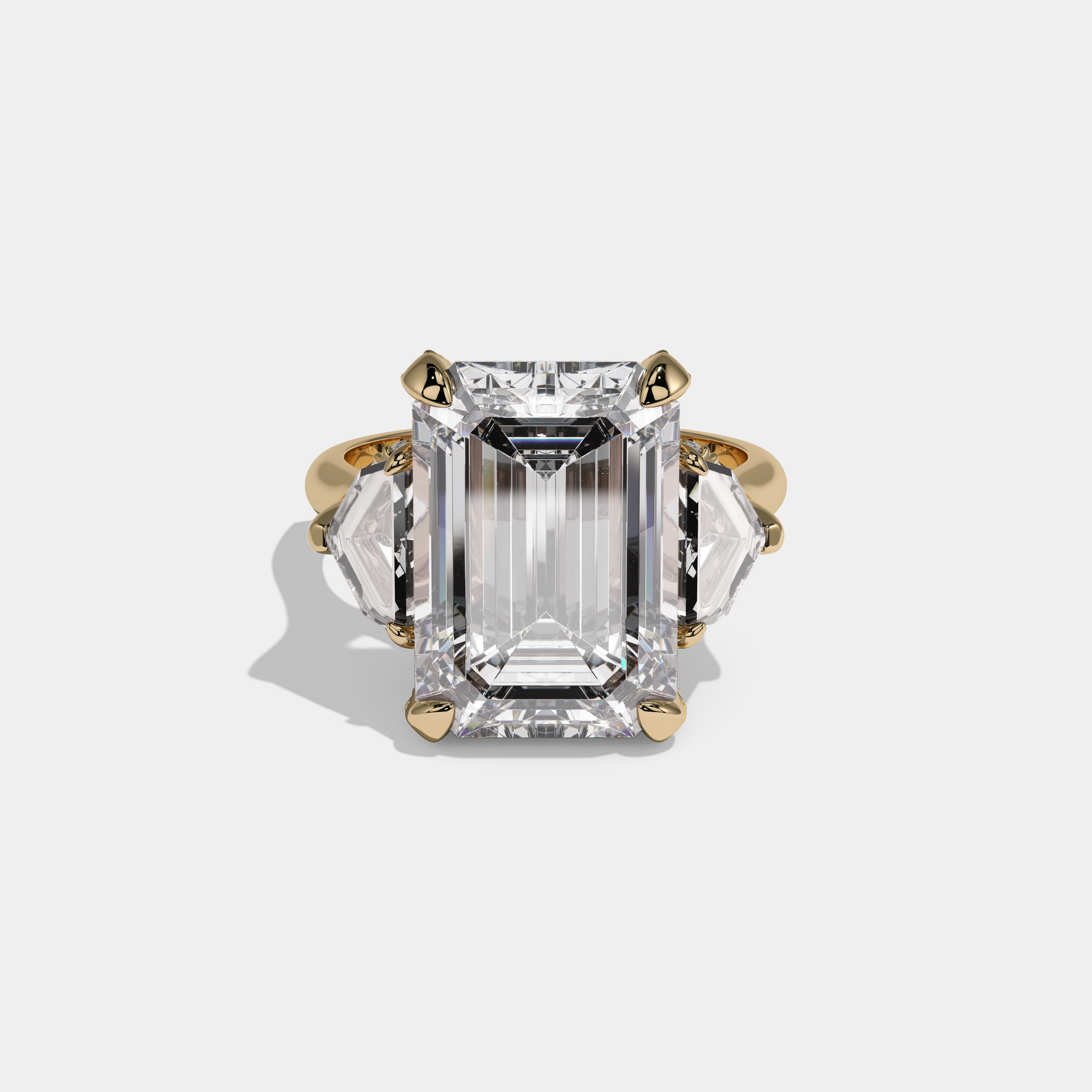 Helena Emerald Cut Diamond Band With Twin Pentagonal Cut Sides Engagement Ring 10ct 18K Yellow Gold