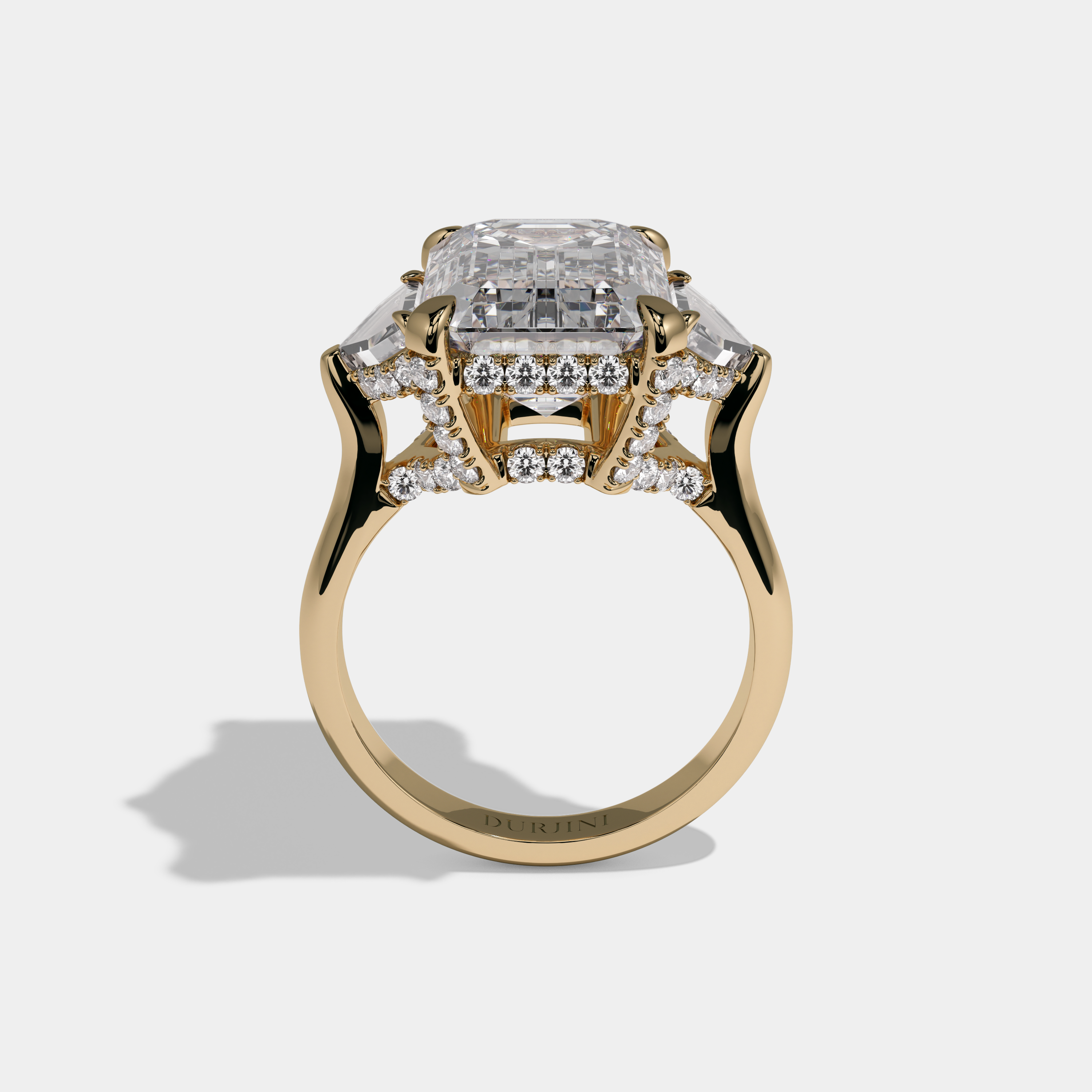 Helena Emerald Cut Diamond Band With Twin Pentagonal Cut Sides Engagement Ring 10ct 18K Yellow Gold