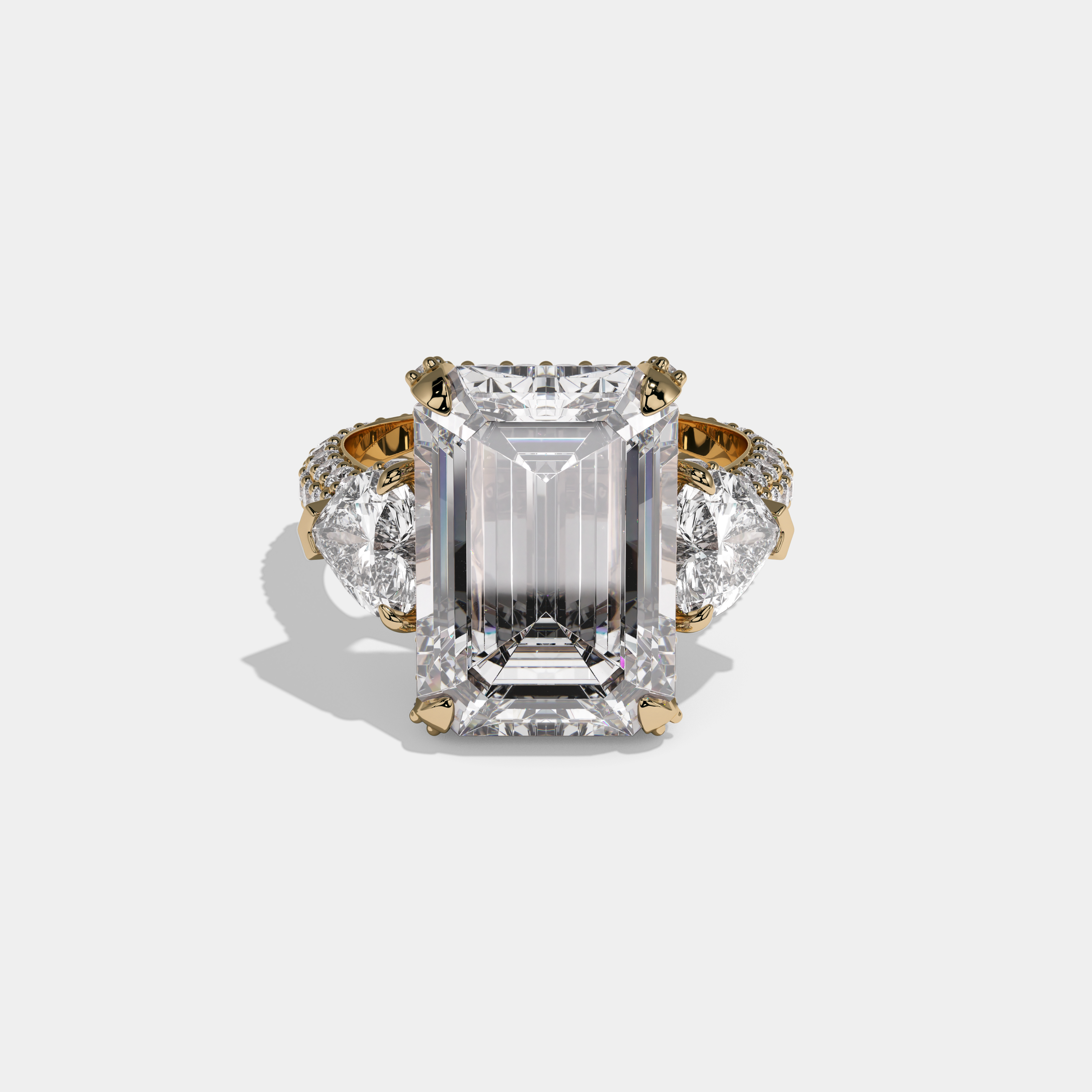 Alice Emerald Cut Diamond Halo Band With Twin Heart Sides Engagement Ring 10ct 18K Yellow Gold
