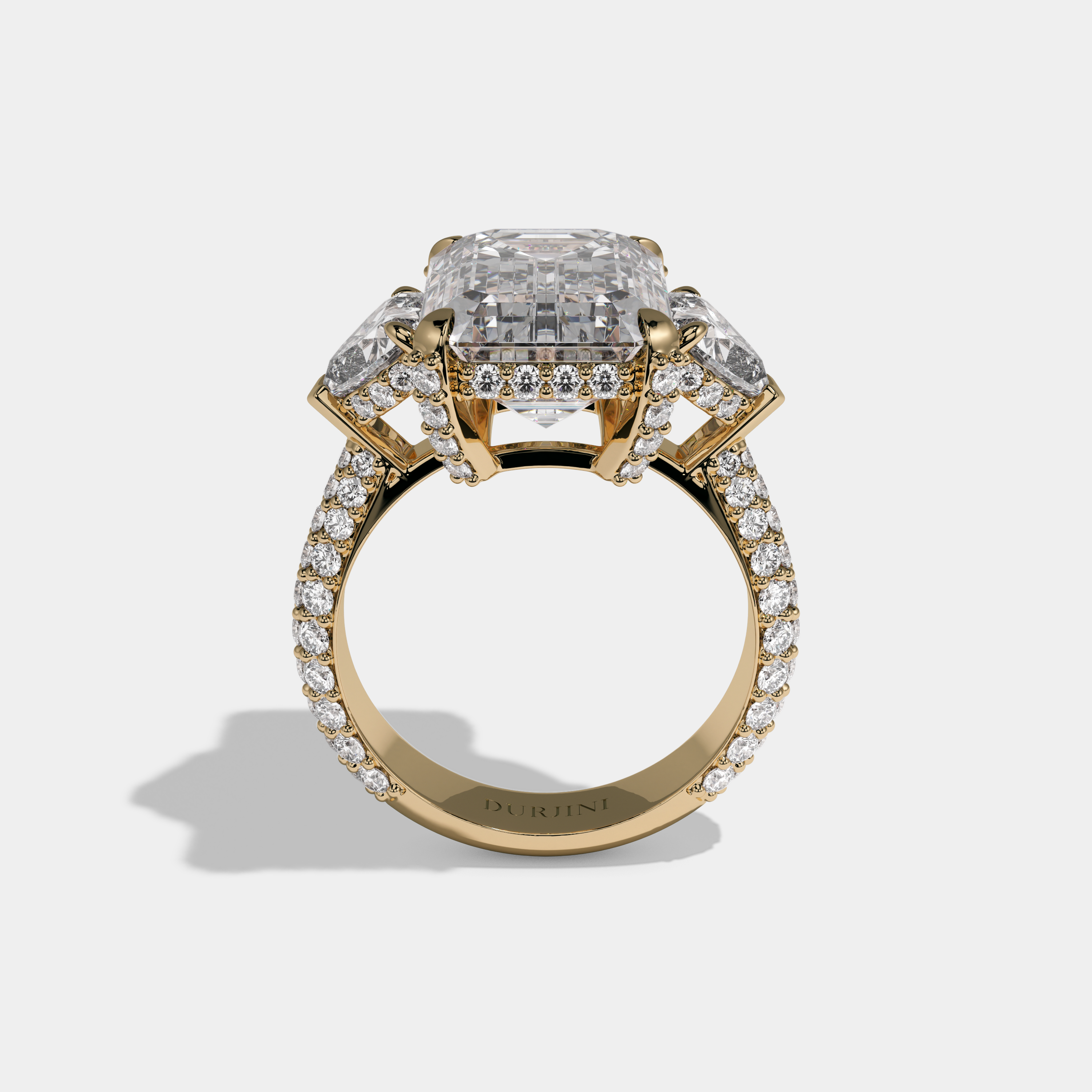 Alice Emerald Cut Diamond Halo Band With Twin Heart Sides Engagement Ring 10ct 18K Yellow Gold