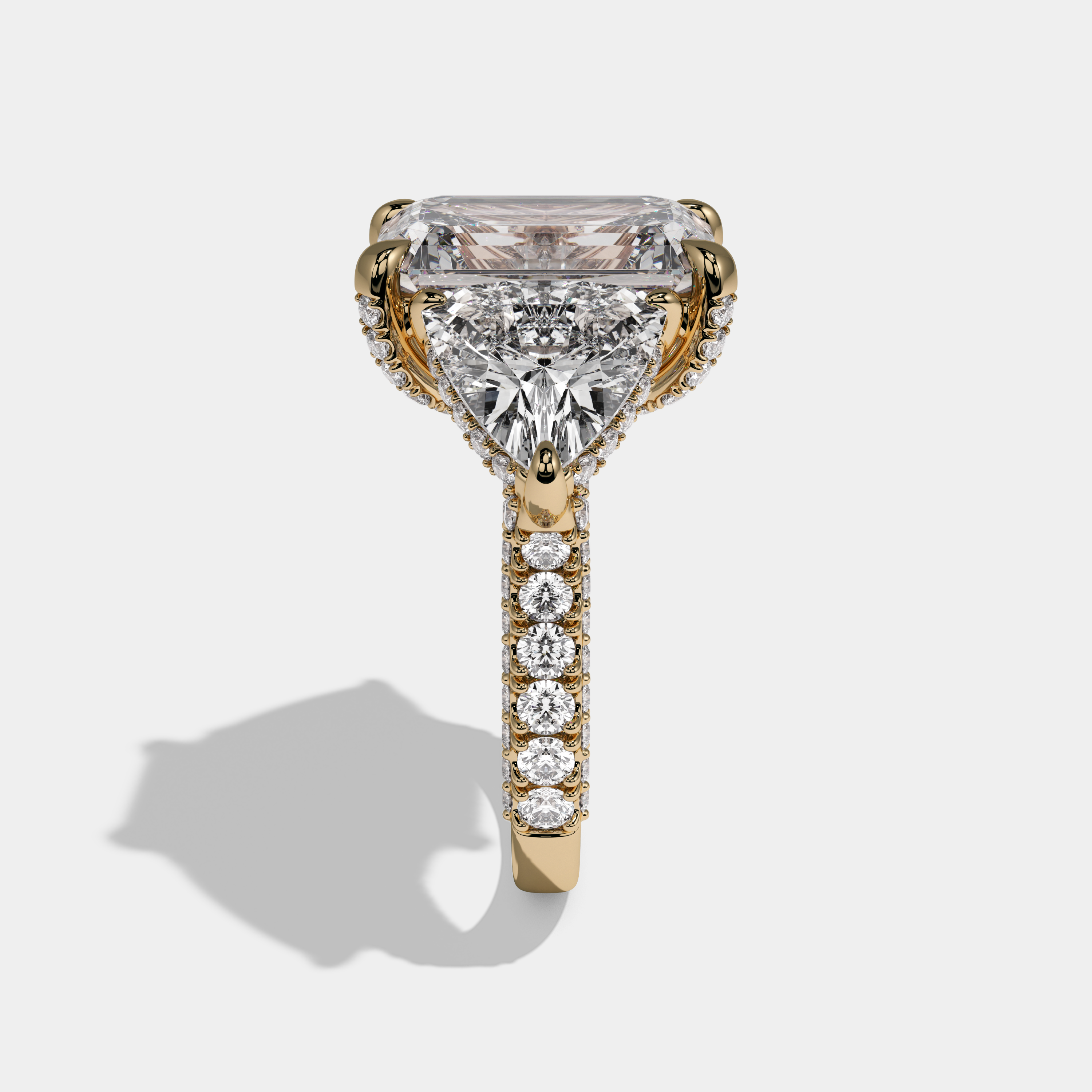 Camilla Emerald Cut Diamond Band With Trillion Cut Sides Engagement Ring 10ct 18K Yellow Gold