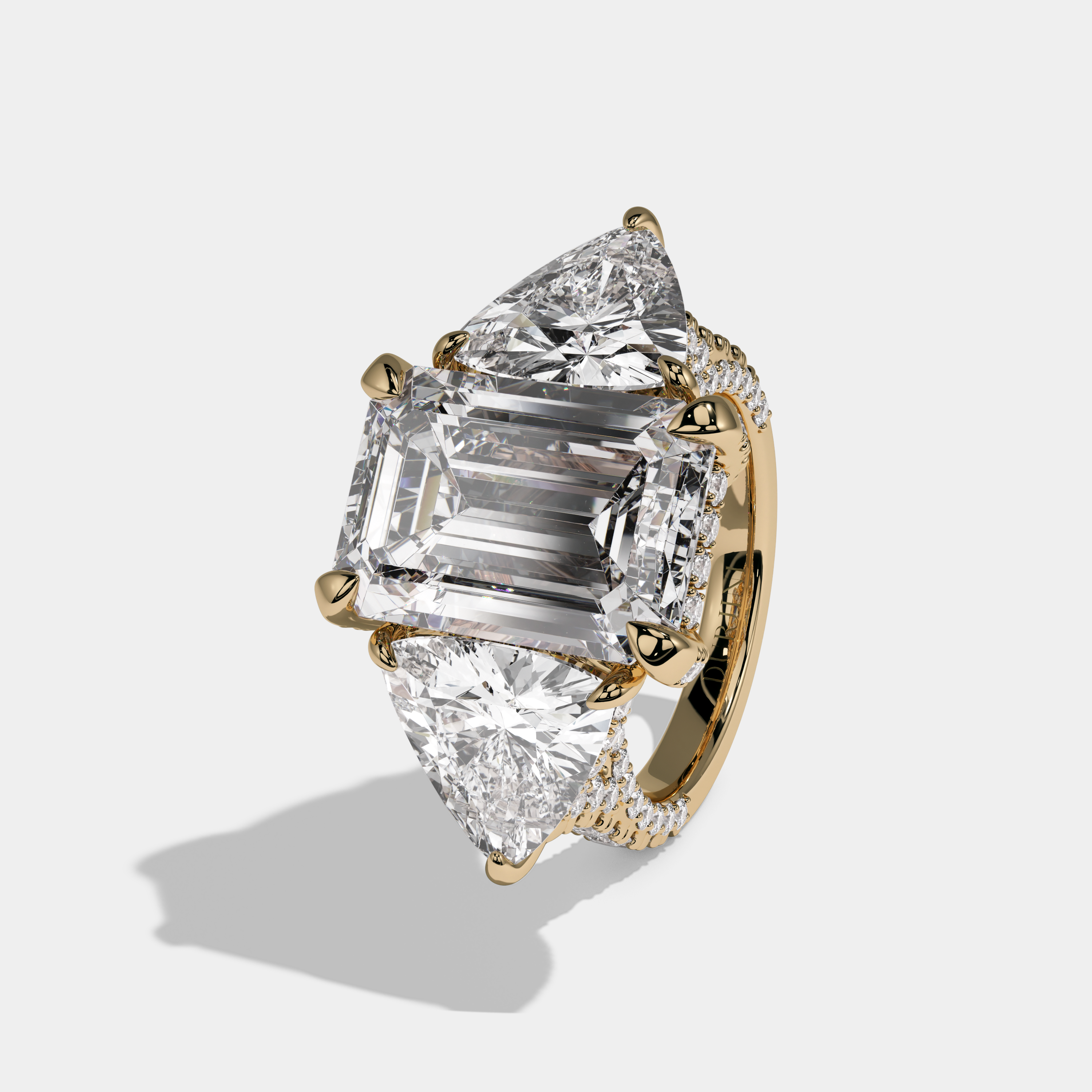 Camilla Emerald Cut Diamond Band With Trillion Cut Sides Engagement Ring 10ct 18K Yellow Gold
