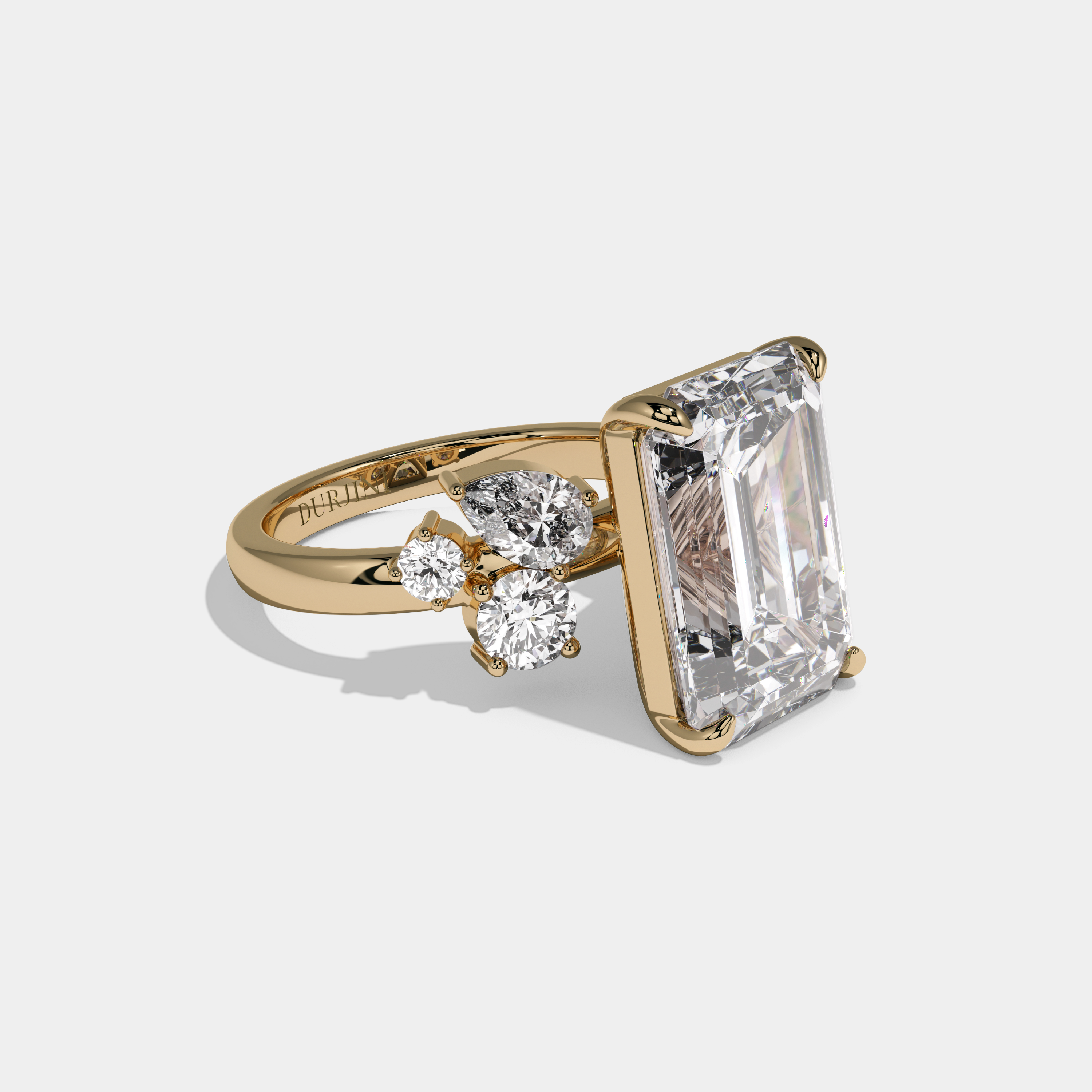 Cecilia Emerald Cut Diamond Halo Band With Twin Pear Sides Engagement Ring 10ct 18K Yellow Gold
