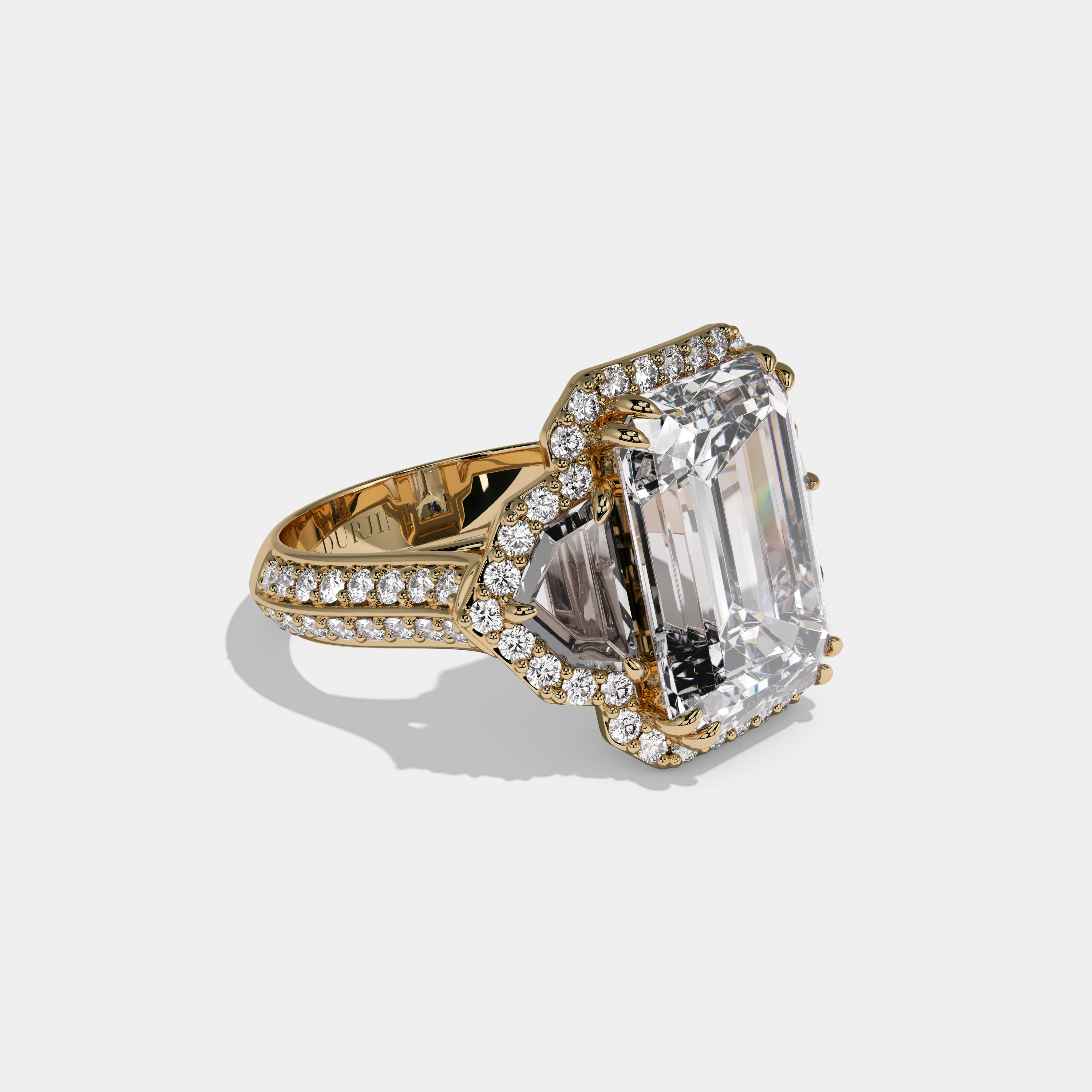 Rosalind Emerald Cut Diamond Halo With Pentagon Sides Engagement Ring 10ct 18K Yellow Gold