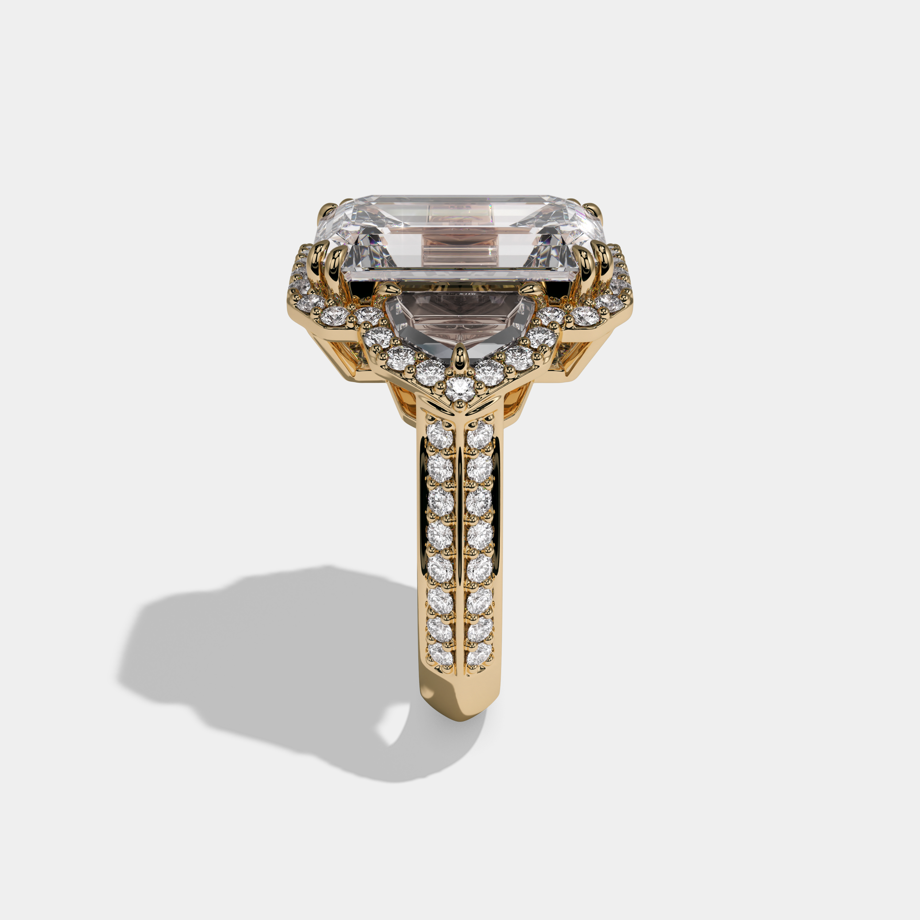 Rosalind Emerald Cut Diamond Halo With Pentagon Sides Engagement Ring 10ct 18K Yellow Gold