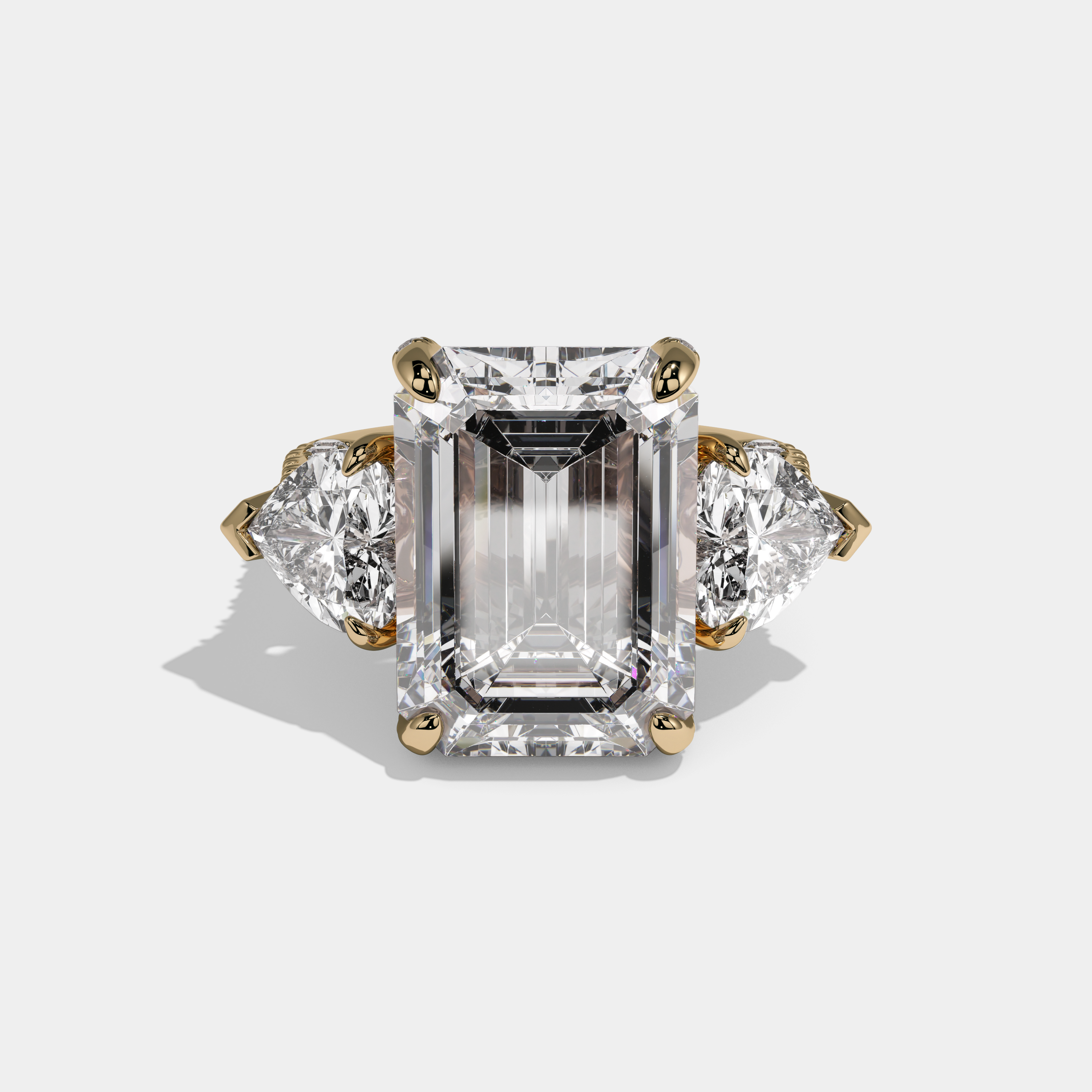Grace Emerald Cut Diamond Band With Heart Sides Engagement Ring 10ct 18K Yellow Gold