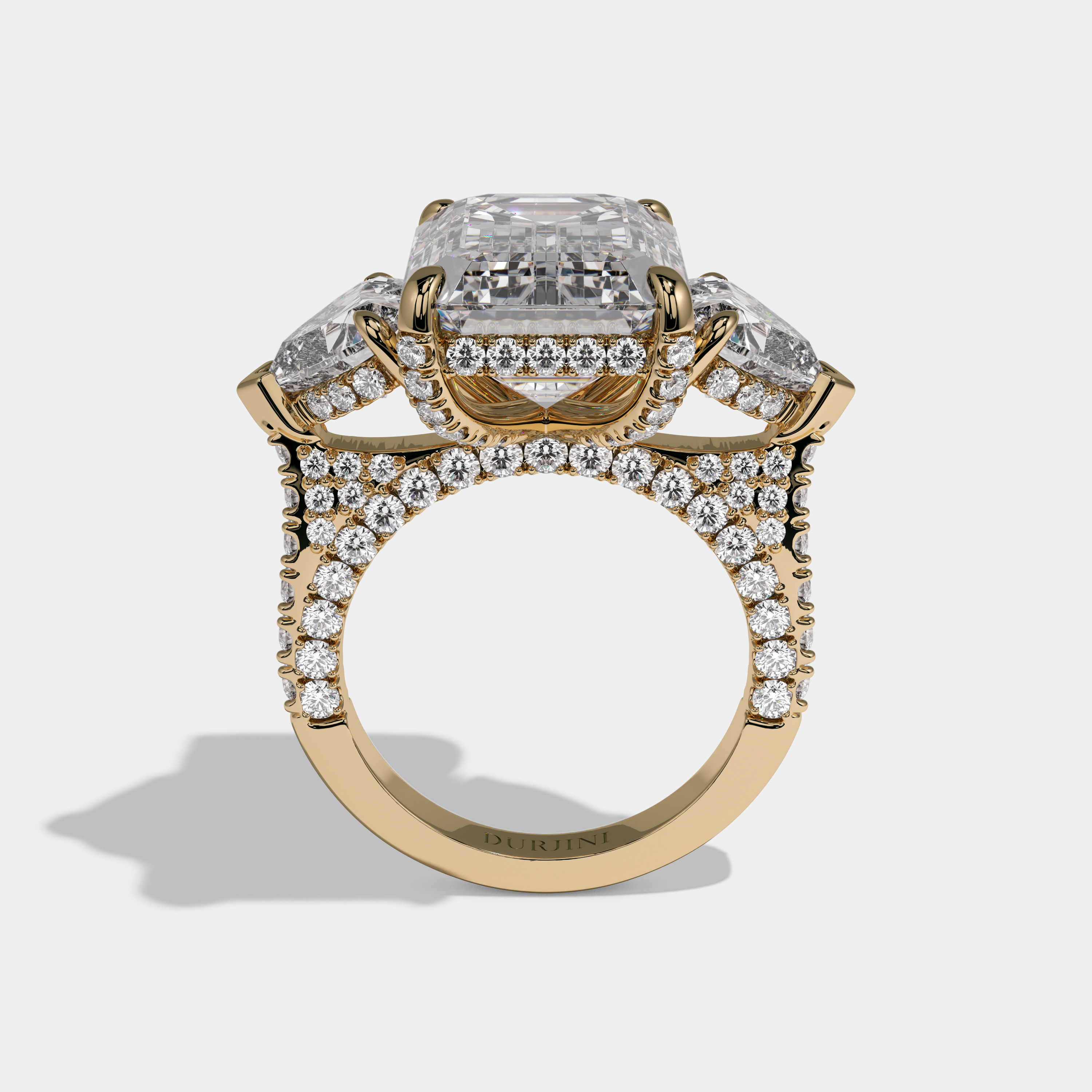 Grace Emerald Cut Diamond Band With Heart Sides Engagement Ring 10ct 18K Yellow Gold