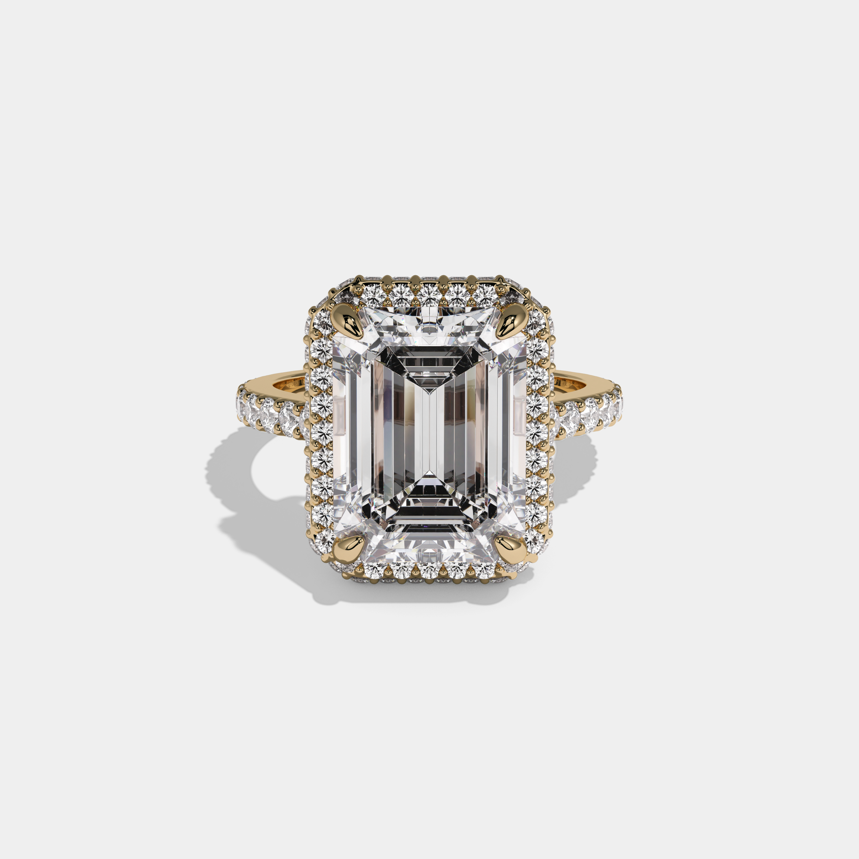 Amelia Emerald Cut Diamond Halo Band Engagement Ring 10ct 18K Yellow Gold