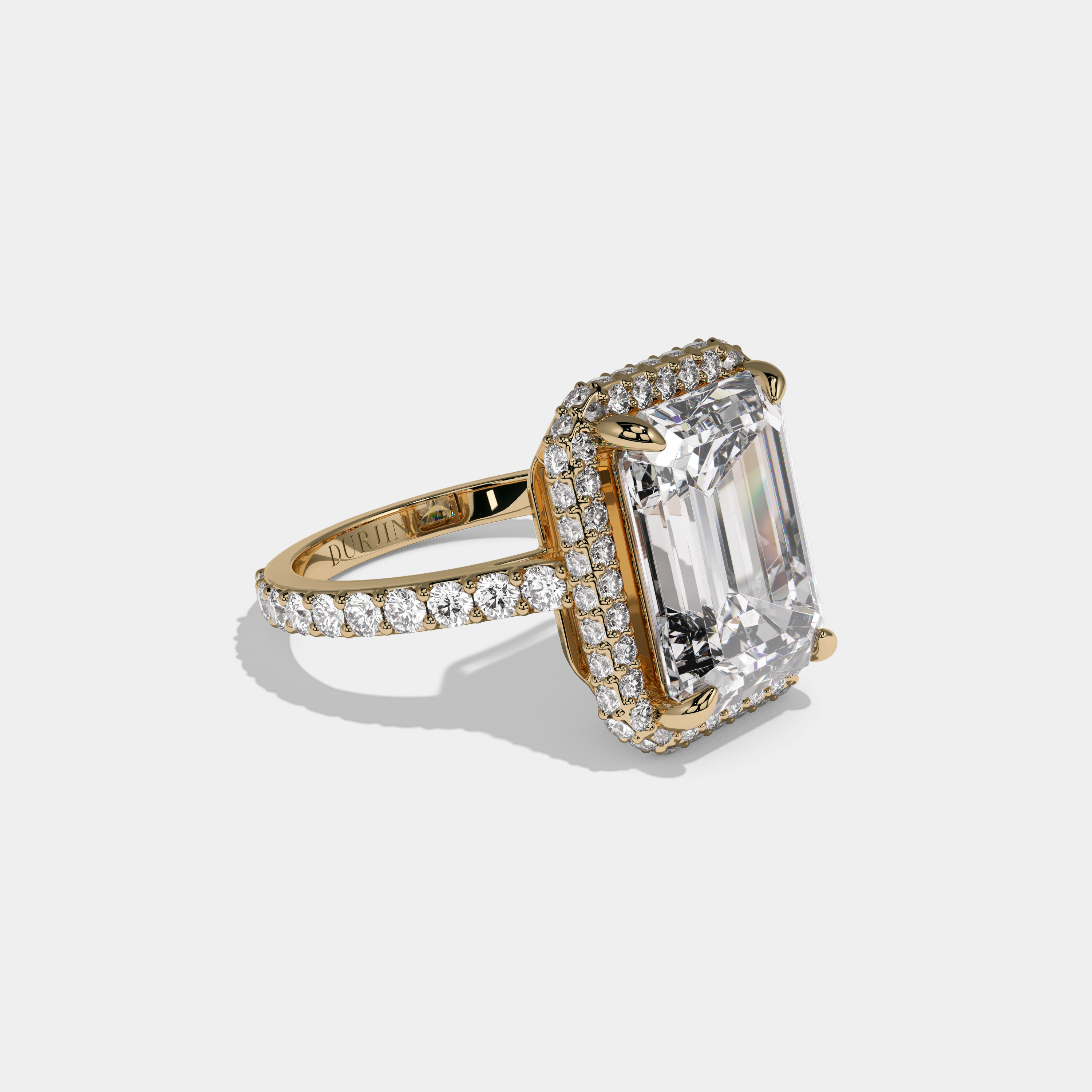 Amelia Emerald Cut Diamond Halo Band Engagement Ring 10ct 18K Yellow Gold