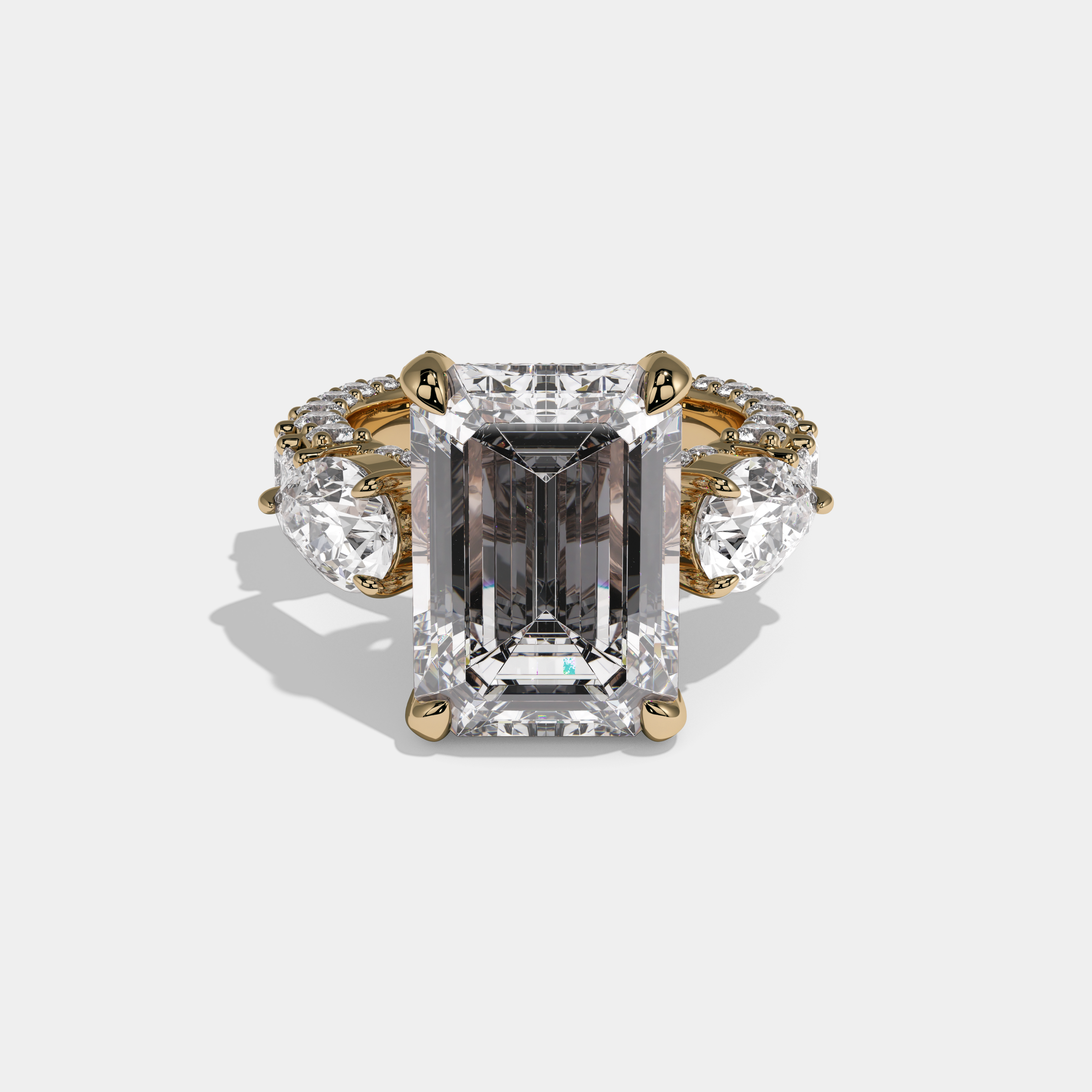 Theodora Emerald Cut Diamond Princess Band With Pear Sides Engagement Ring 10ct 18K Yellow Gold