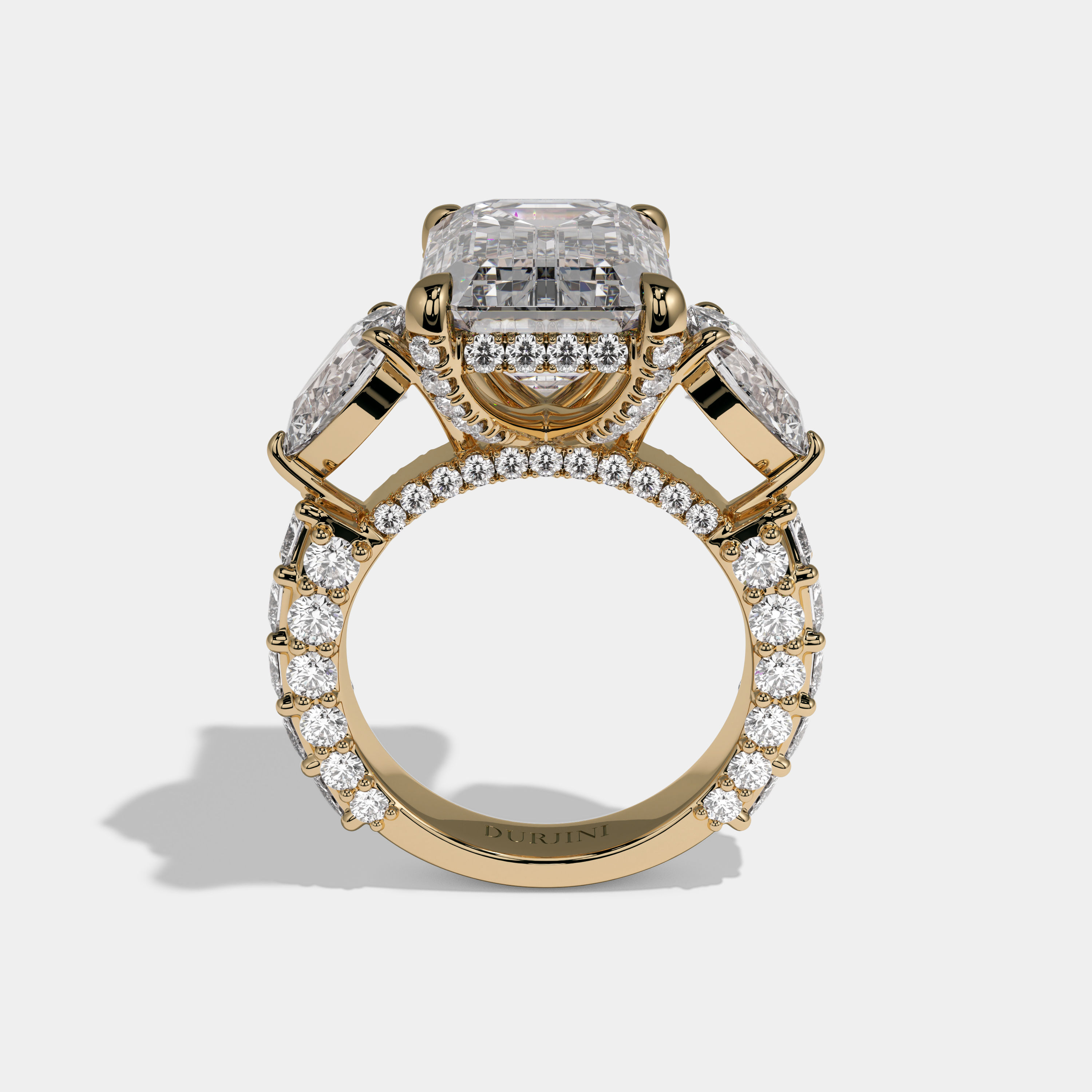 Theodora Emerald Cut Diamond Princess Band With Pear Sides Engagement Ring 10ct 18K Yellow Gold
