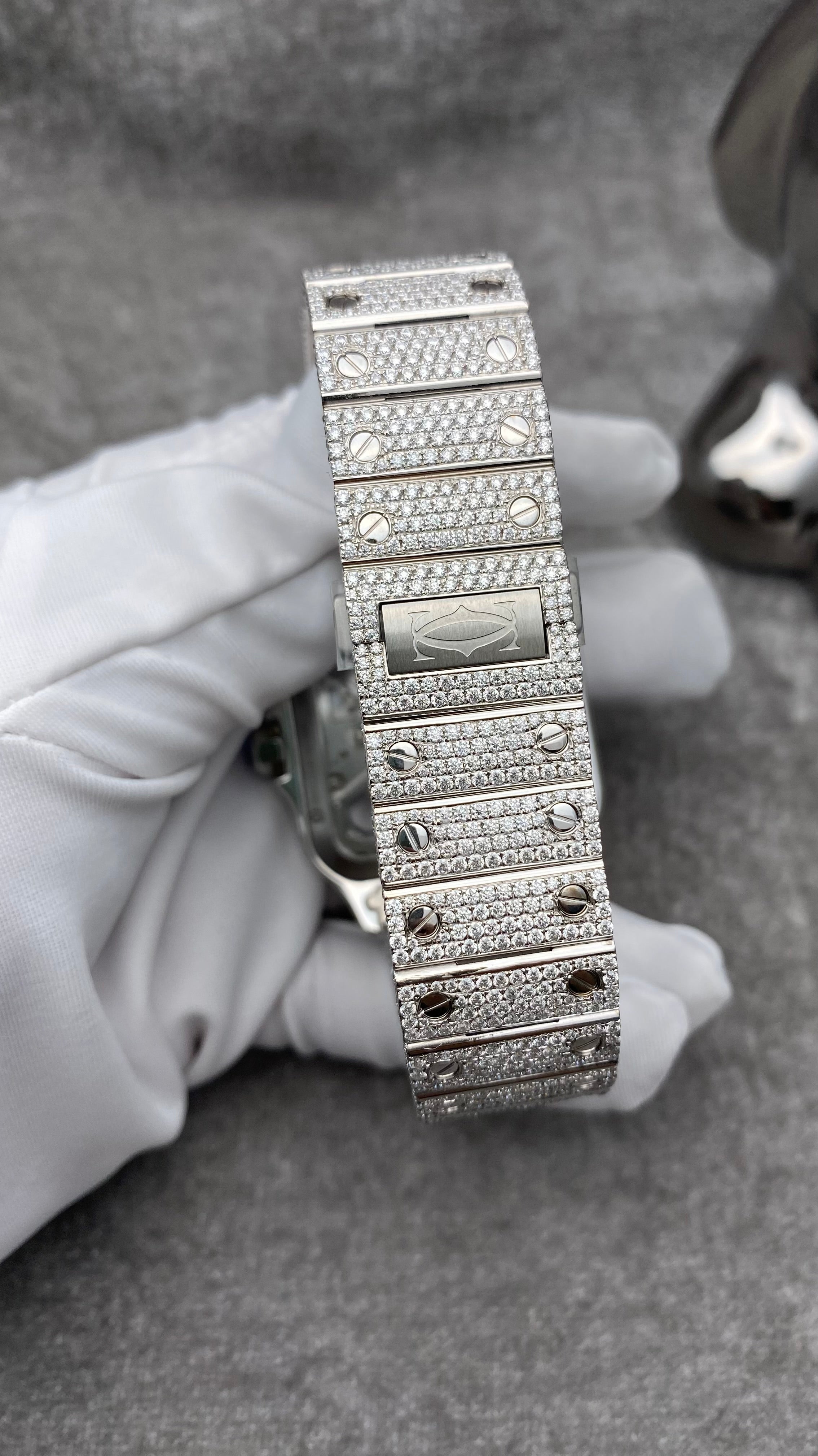 Customised Cartier Skeleton XL Steel Watch w/Diamonds