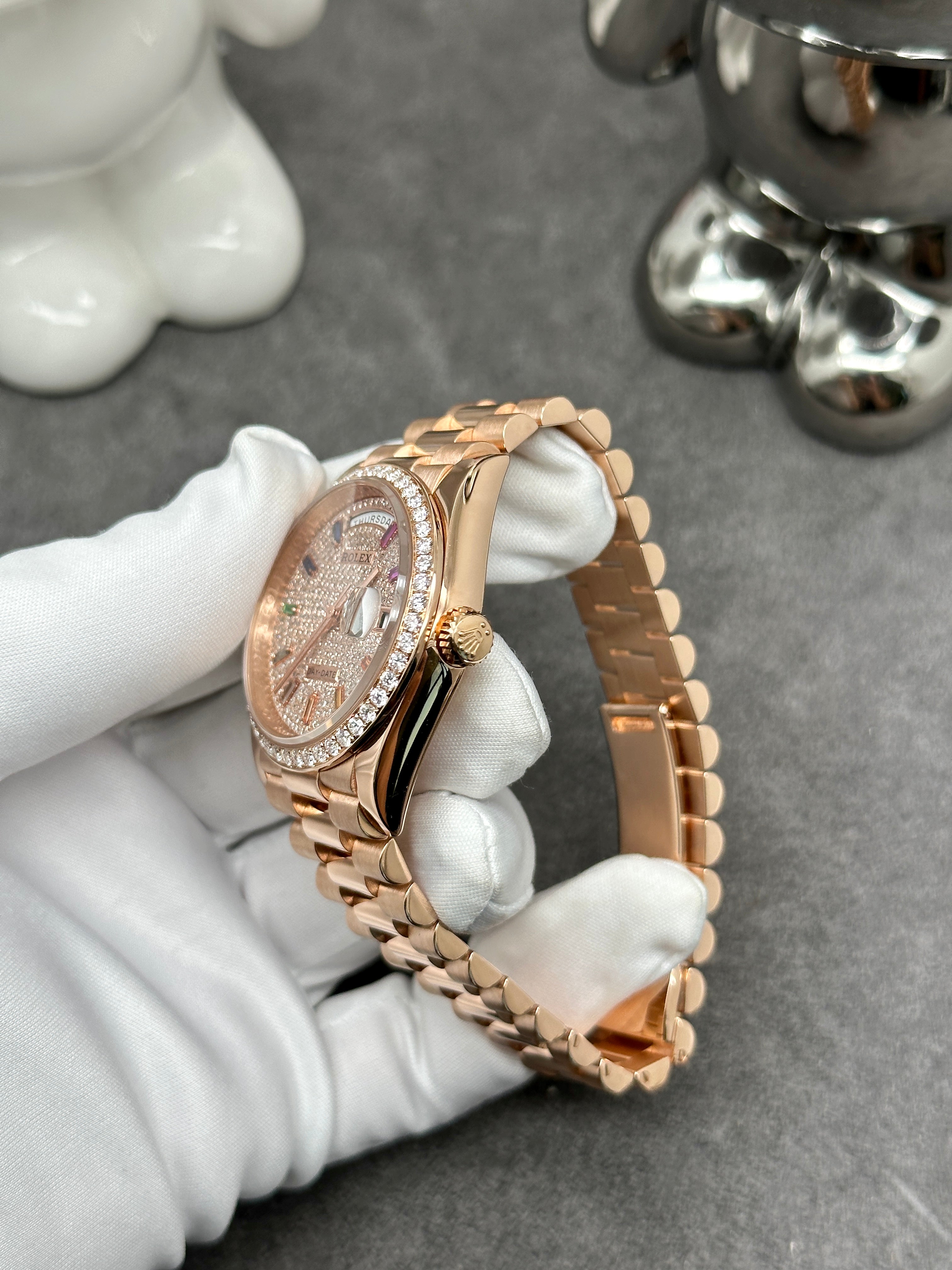 Rolex Day-Date Rose Gold Rainbow Diamond Pave Dial (2022)