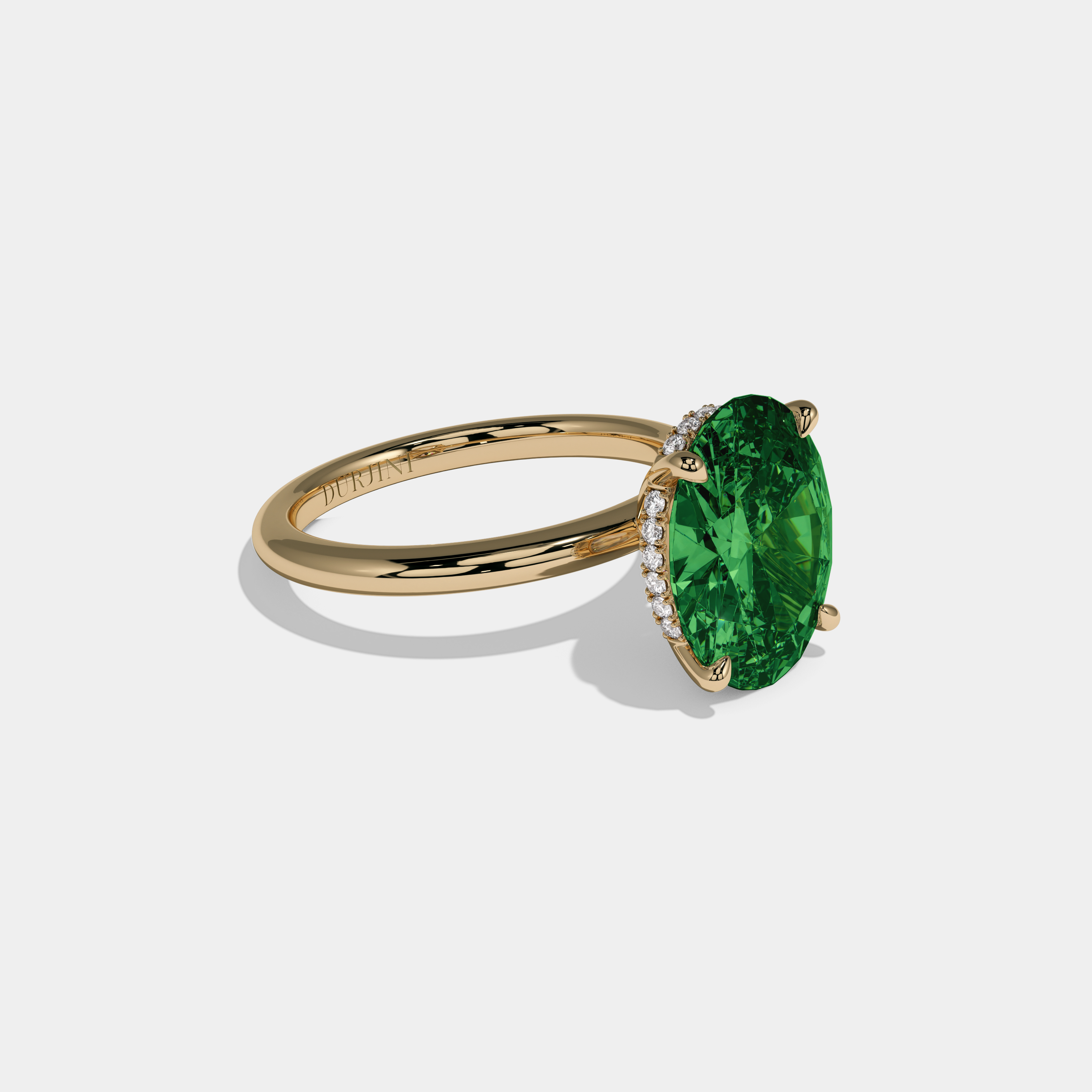 Helena Fancy Dark Green Oval Cut Diamond Plain Band Engagement Ring 6.5ct 18K Yellow Gold