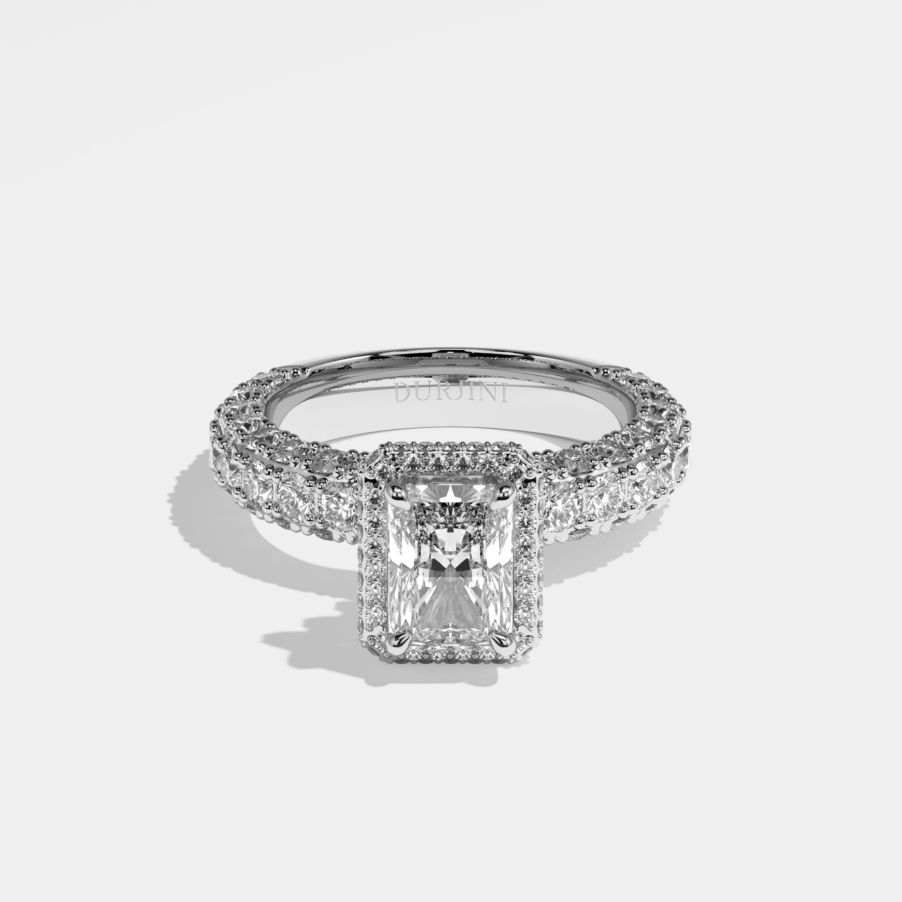 Edith Diamond Radiant Halo Engagement Ring 18K White Gold 6.00ct