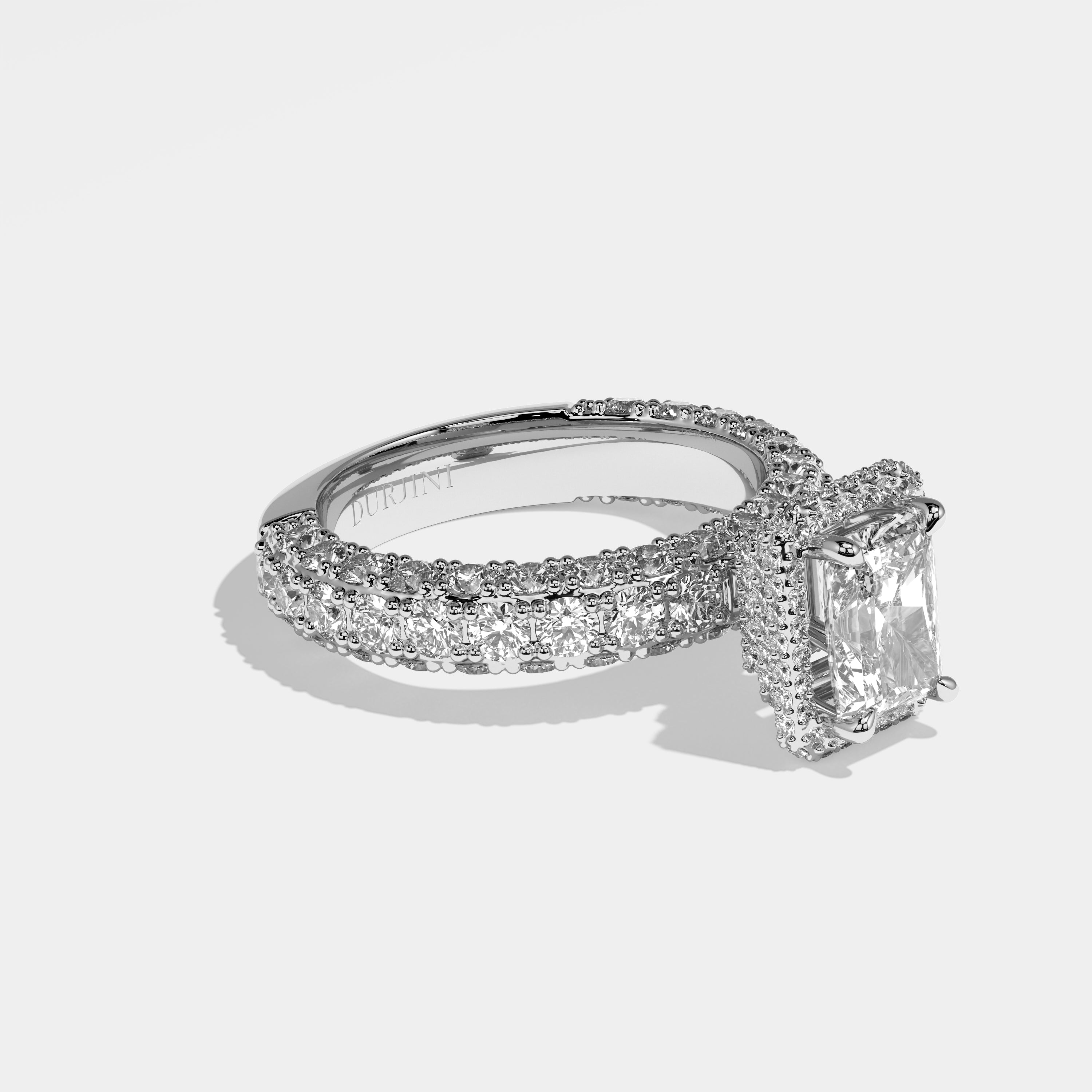 Edith Diamond Radiant Halo Engagement Ring 18K White Gold 6.00ct