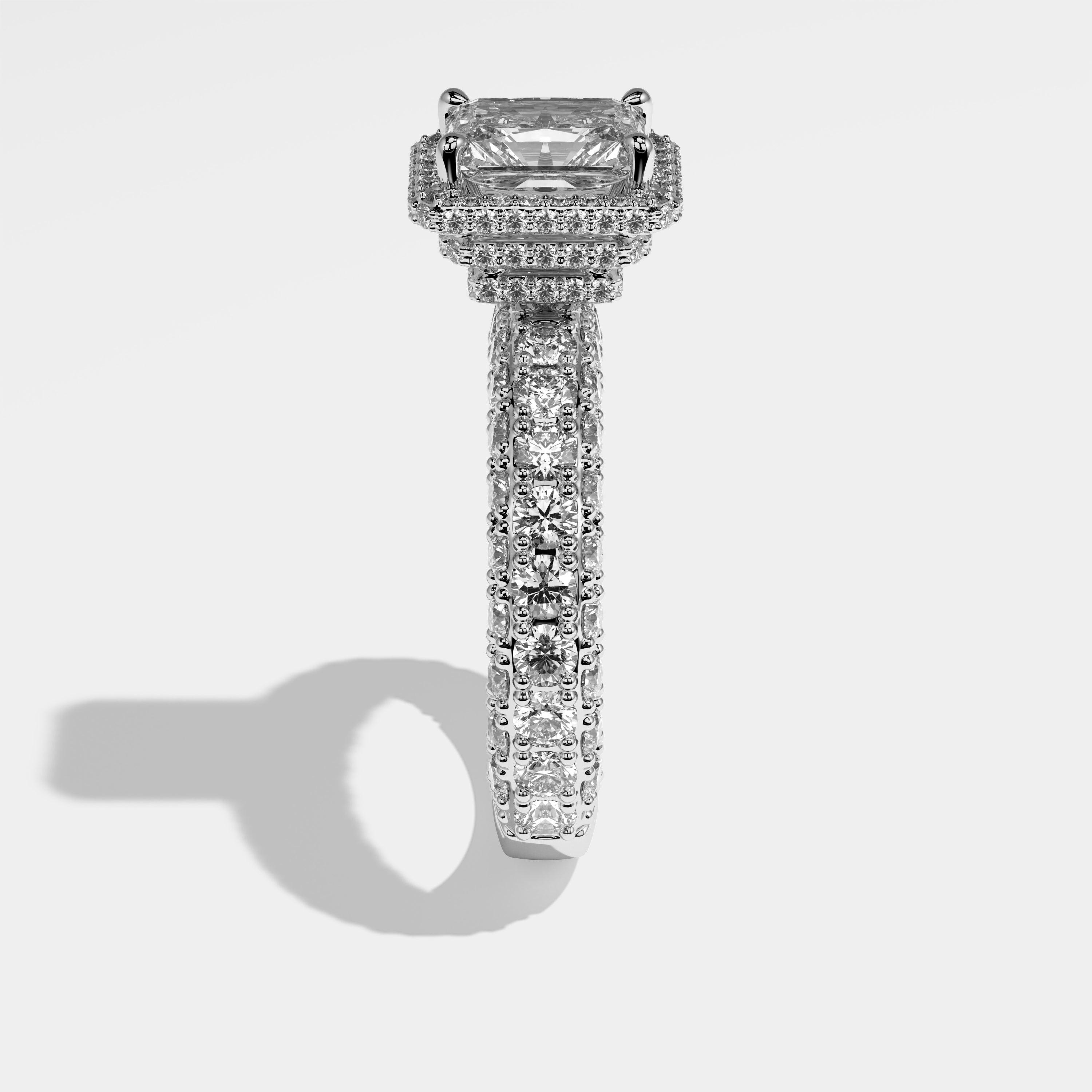 Edith Diamond Radiant Halo Engagement Ring 18K White Gold 6.00ct