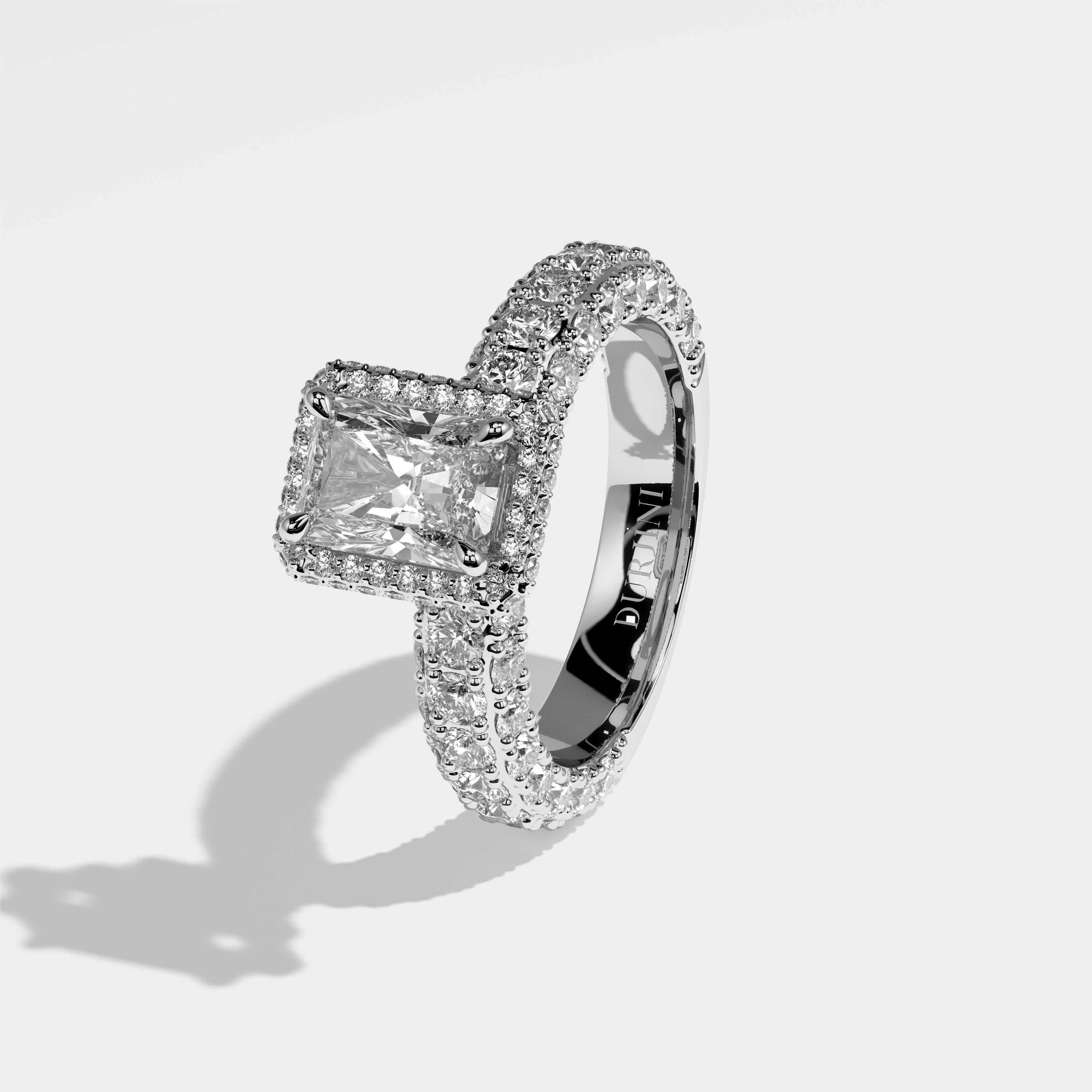 Edith Diamond Radiant Halo Engagement Ring 18K White Gold 6.00ct