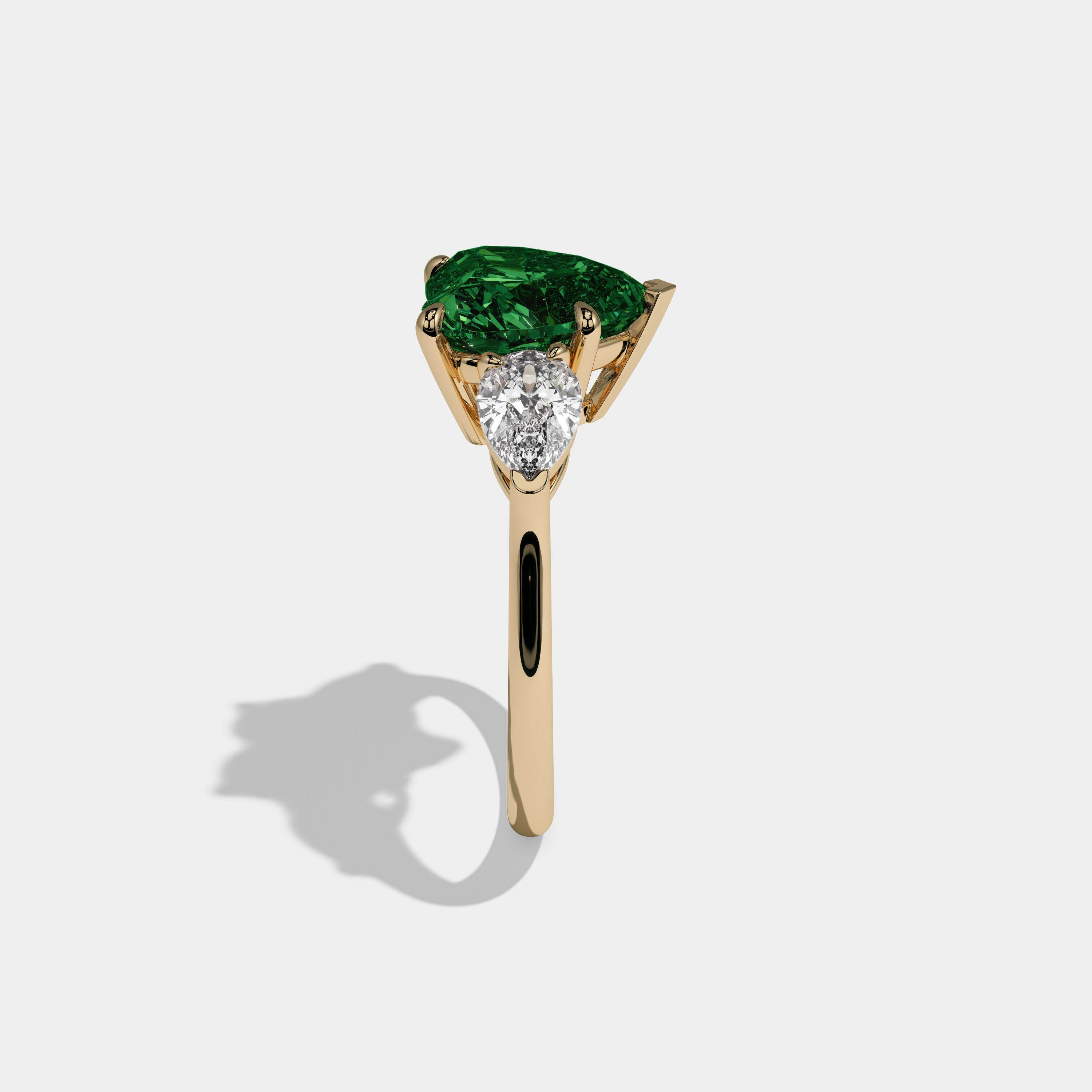 Helena Fancy Dark Green Heart Cut Diamond Plain Band With Pear Cut Sides Engagement Ring 8ct 18K Yellow Gold