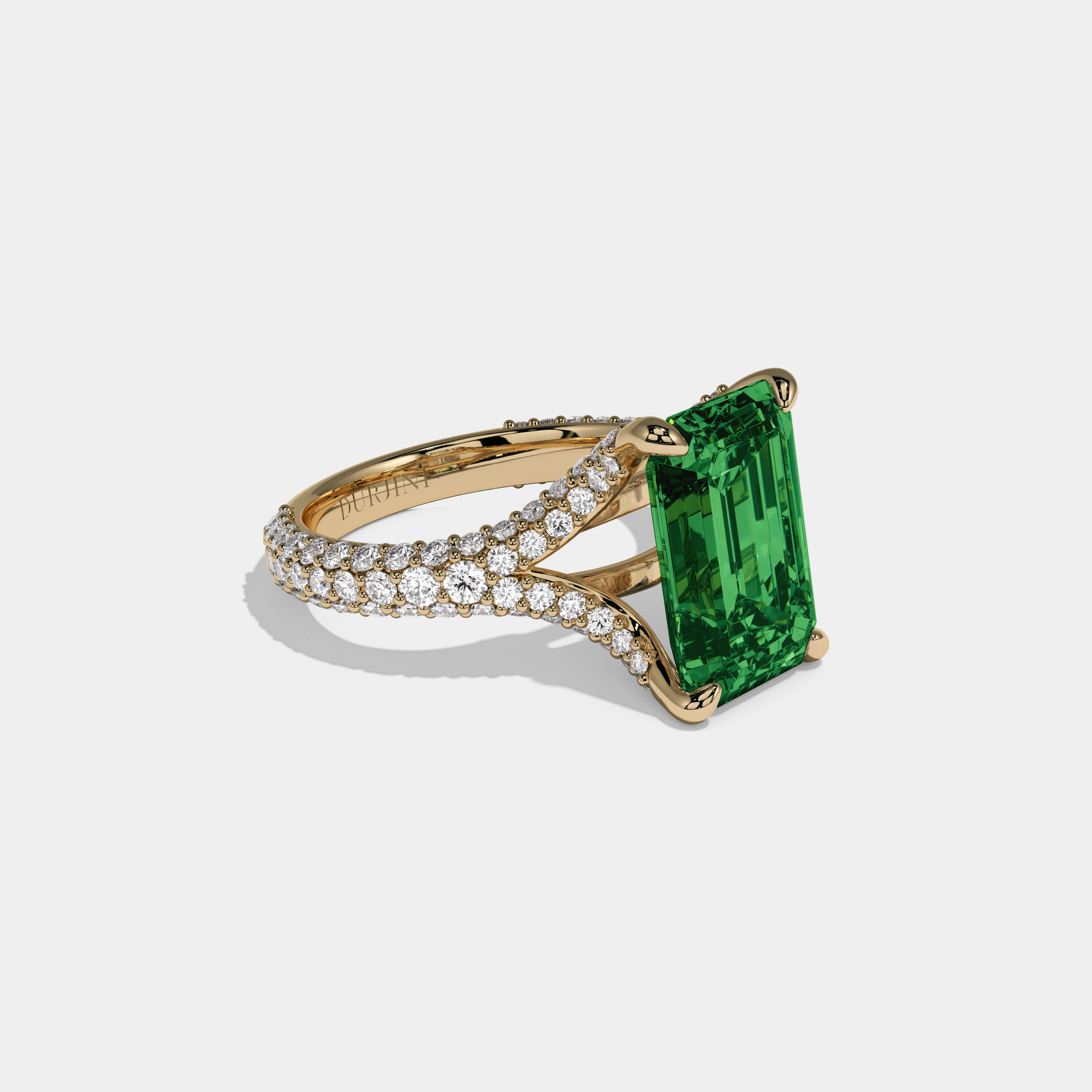Helena Fancy Dark Green Emerald Cut Diamond Band Engagement Ring 8ct 18K Yellow Gold