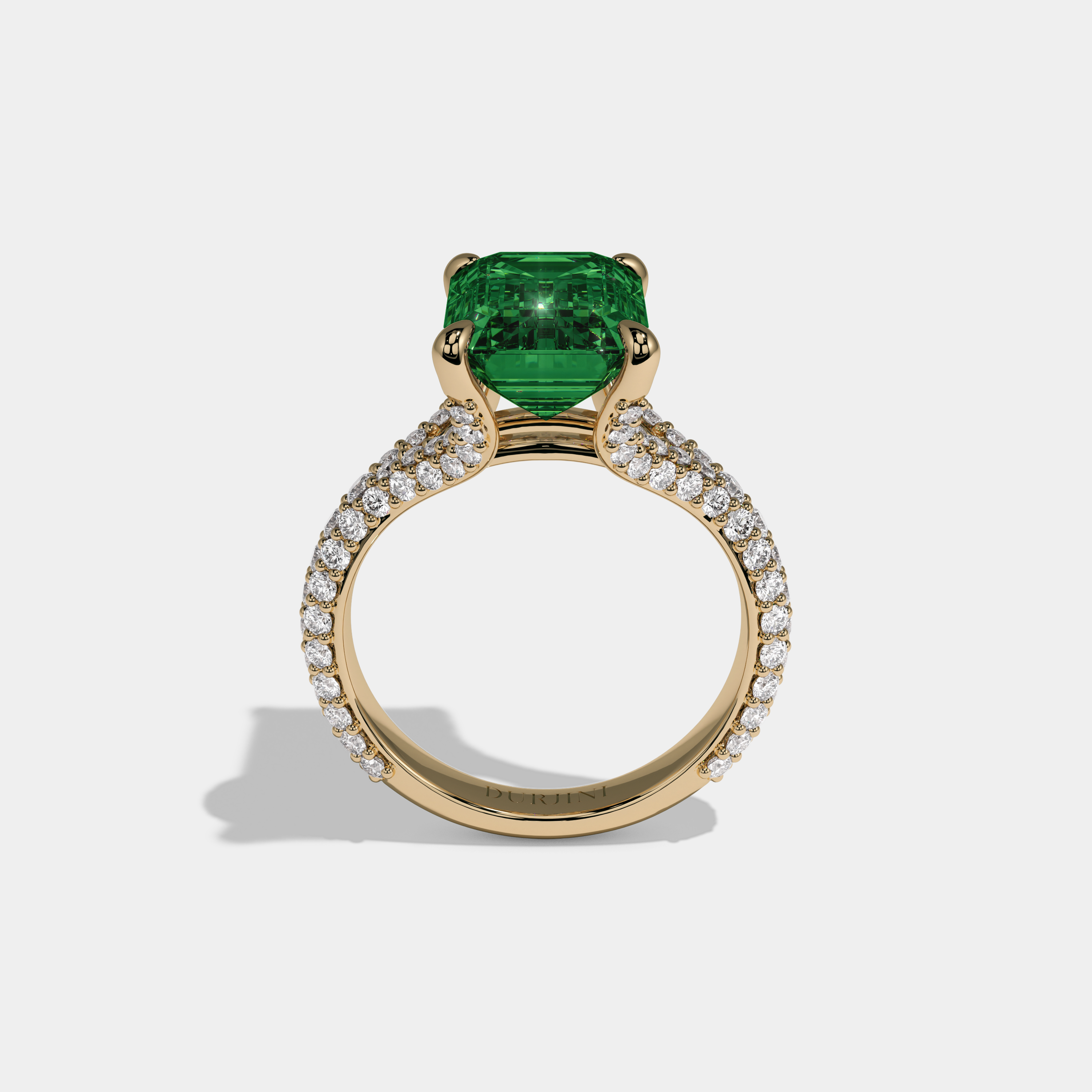 Helena Fancy Dark Green Emerald Cut Diamond Band Engagement Ring 8ct 18K Yellow Gold