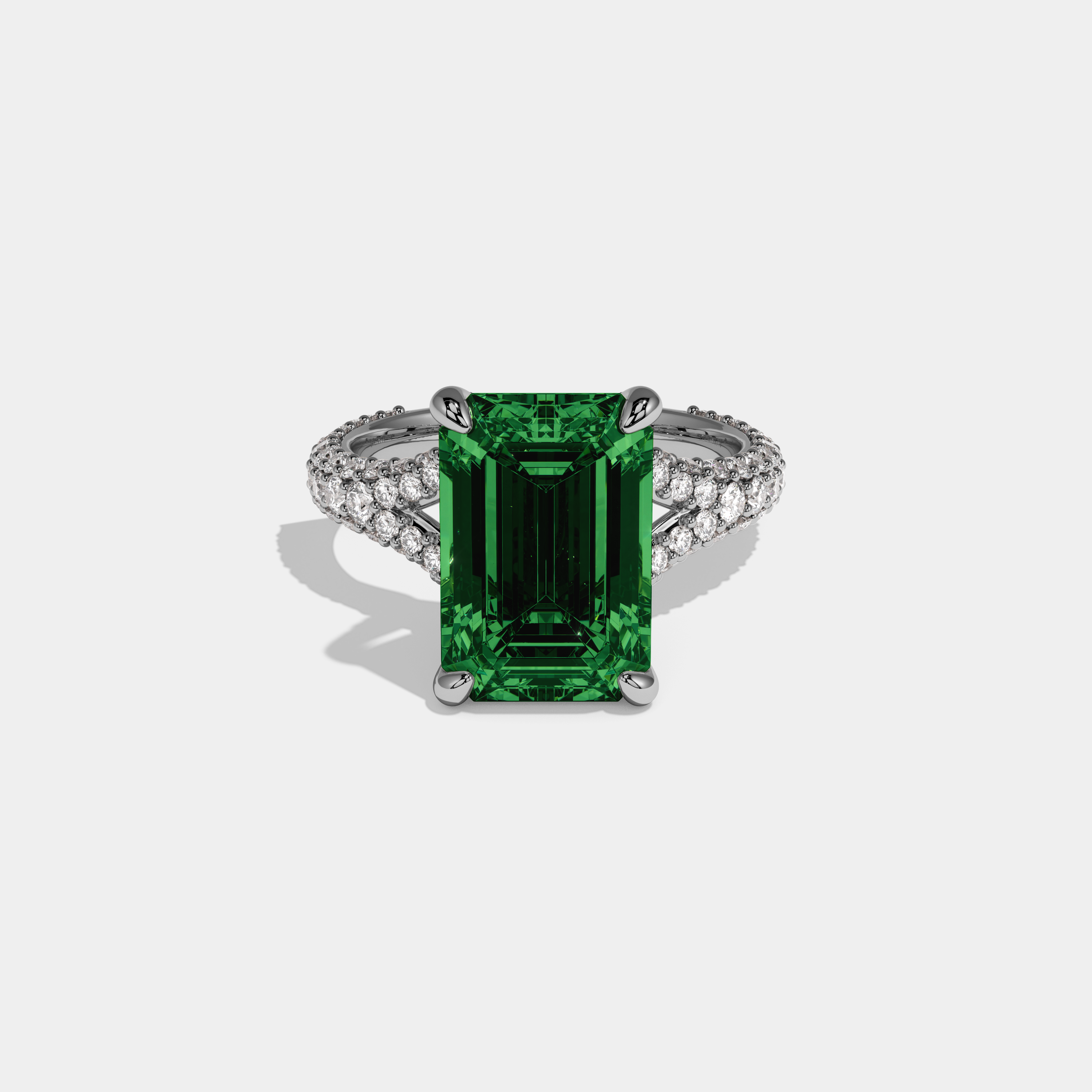 Alexandra Fancy Dark Green Emerald Cut Diamond Band Engagement Ring 8ct 18K White Gold