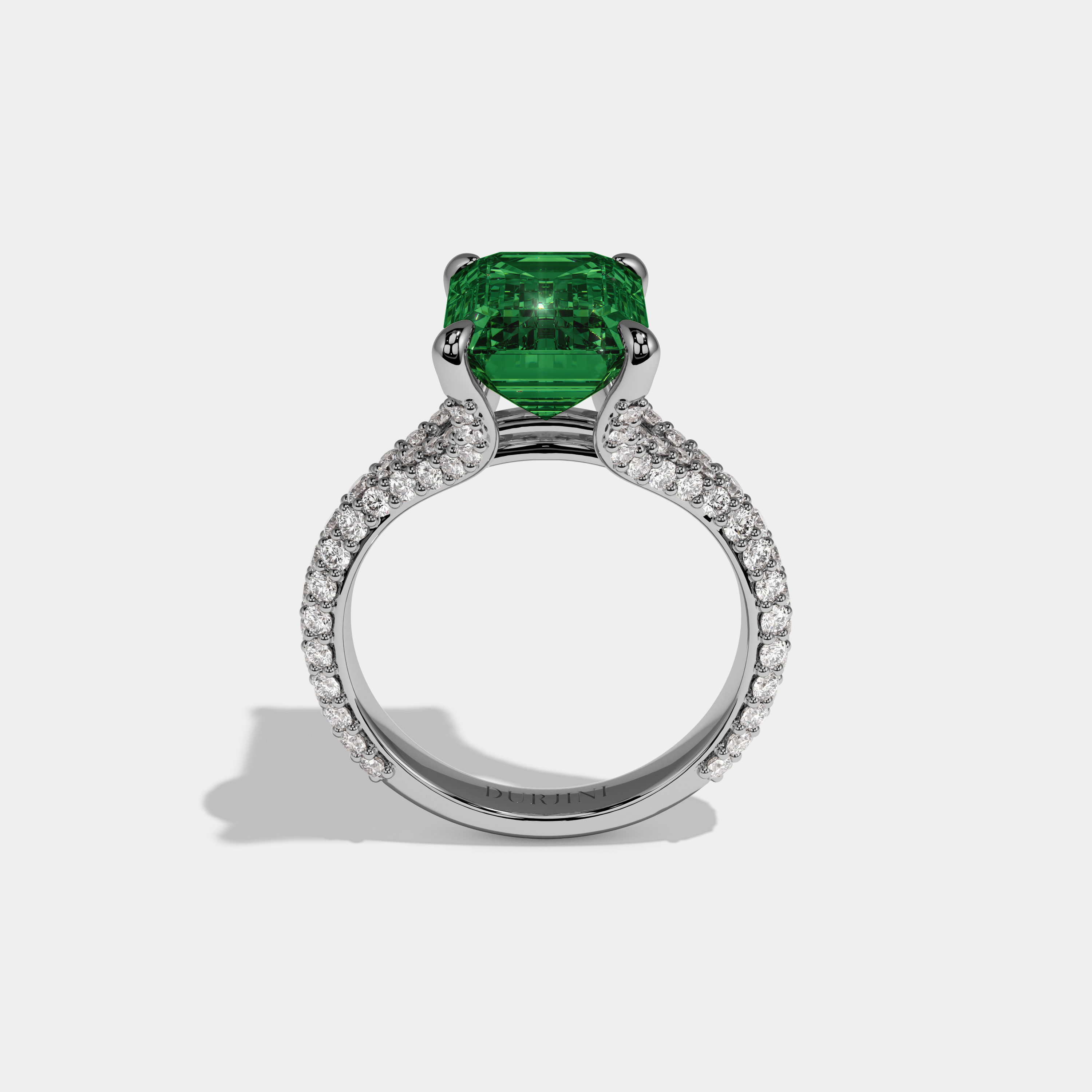 Alexandra Fancy Dark Green Emerald Cut Diamond Band Engagement Ring 8ct 18K White Gold