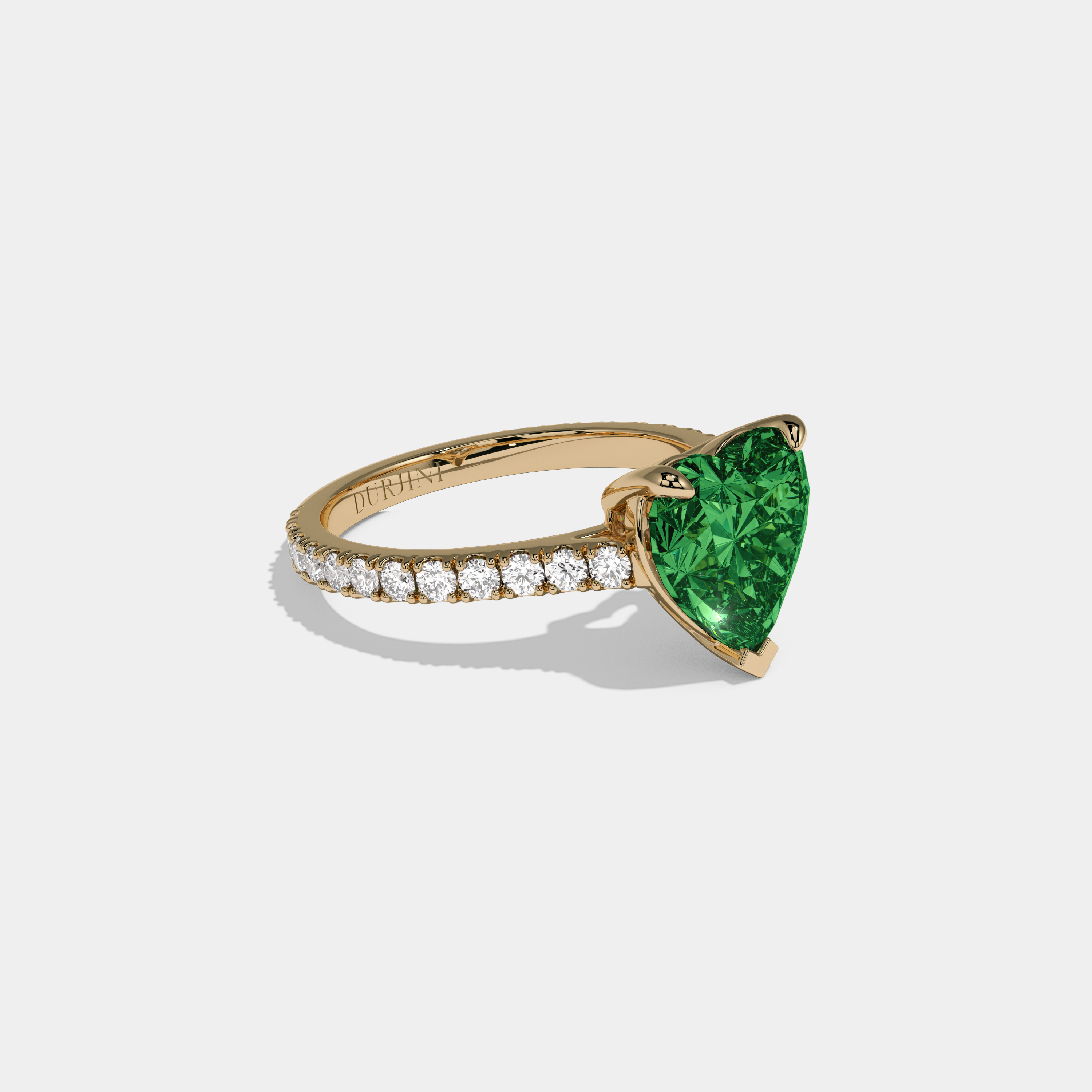 Helena Fancy Dark Green Heart Cut Diamond Engagement Ring 7ct 18K Yellow Gold