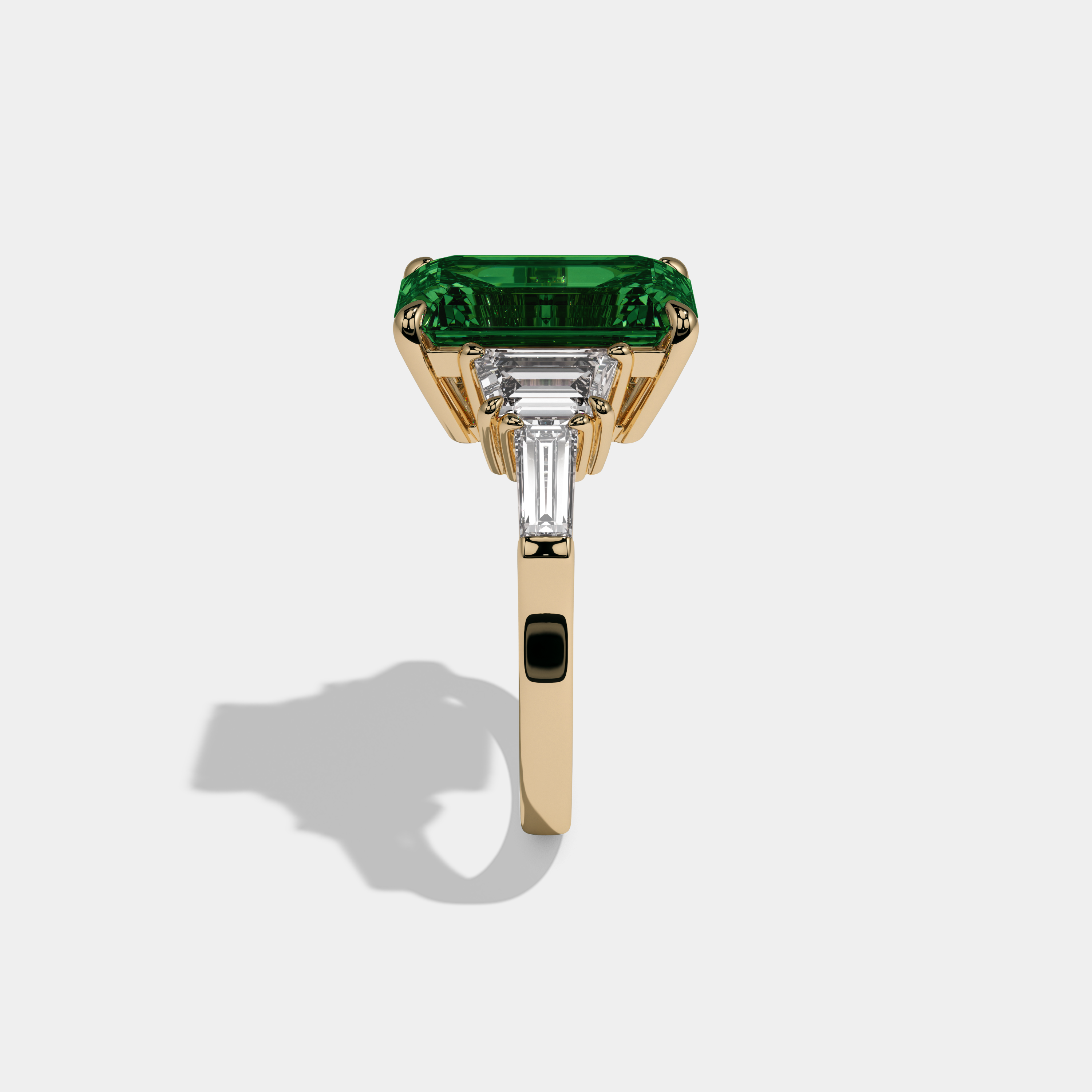 Helena Fancy Dark Green Emerald Cut Diamond Plain Band With Step Cut Sides Engagement Ring 8ct 18K Yellow Gold