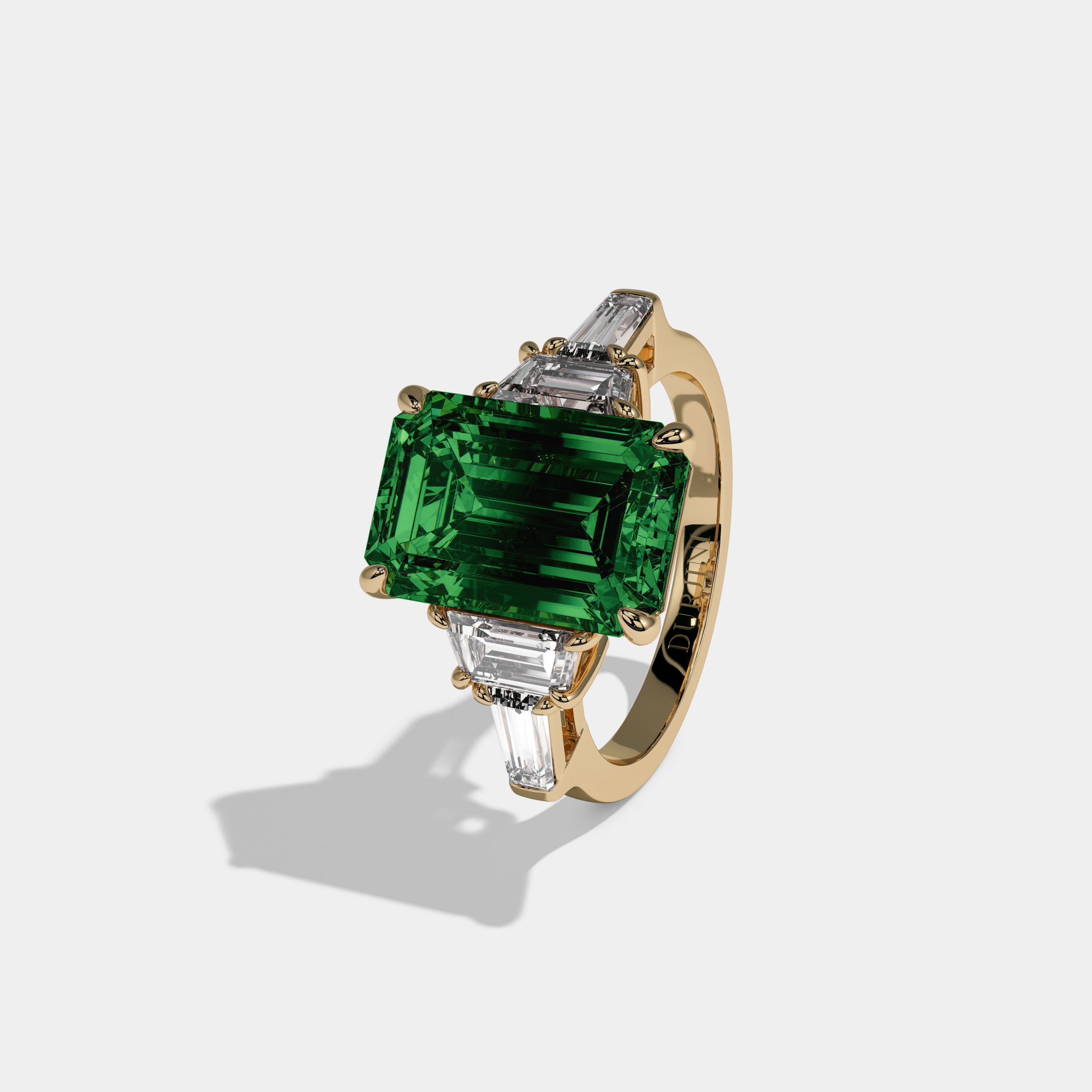 Helena Fancy Dark Green Emerald Cut Diamond Plain Band With Step Cut Sides Engagement Ring 8ct 18K Yellow Gold
