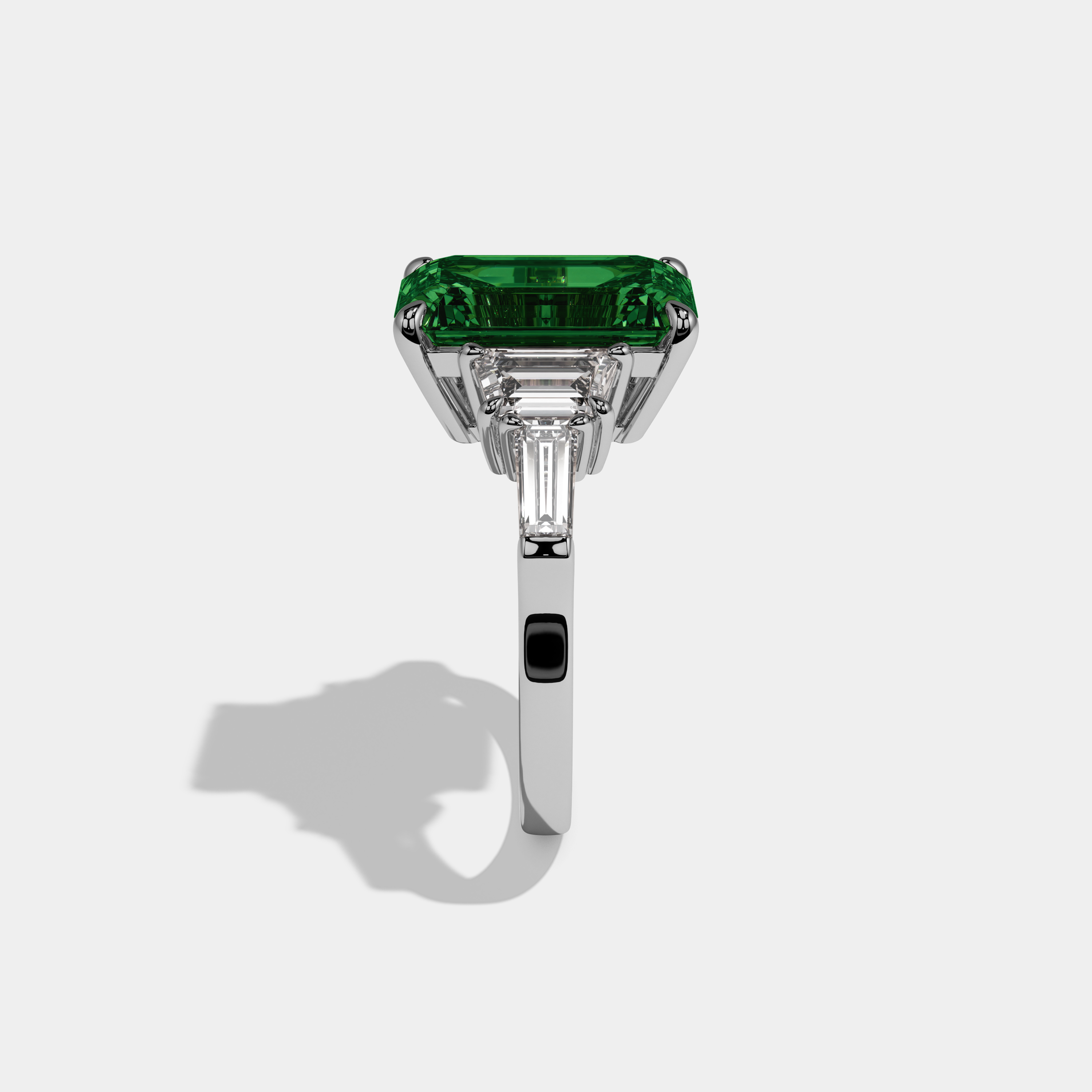 Alexandra Fancy Dark Green Emerald Cut Diamond Plain Band With Step Cut Sides Engagement Ring 8ct 18K White Gold