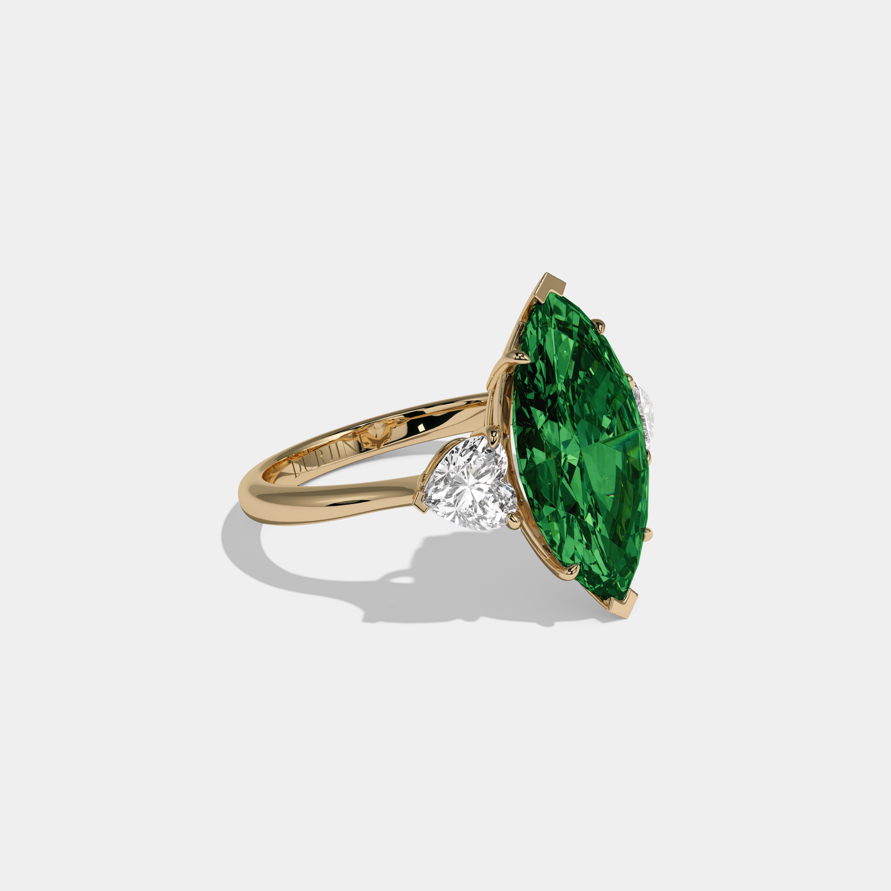Helena Fancy Dark Green Marquise Cut Diamond Plain Band With Heart Cut Sides Engagement Ring 8ct 18K Yellow Gold