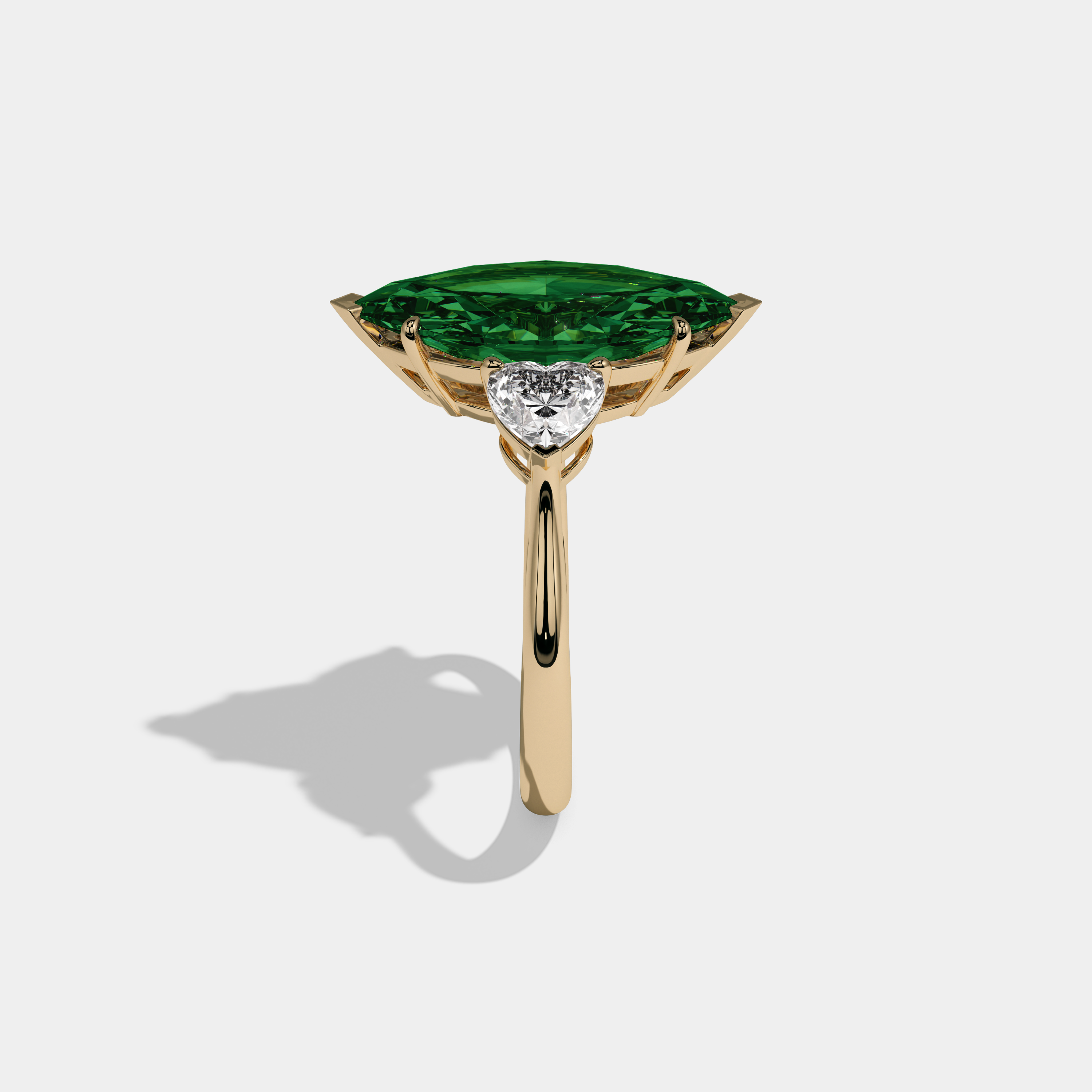 Helena Fancy Dark Green Marquise Cut Diamond Plain Band With Heart Cut Sides Engagement Ring 8ct 18K Yellow Gold