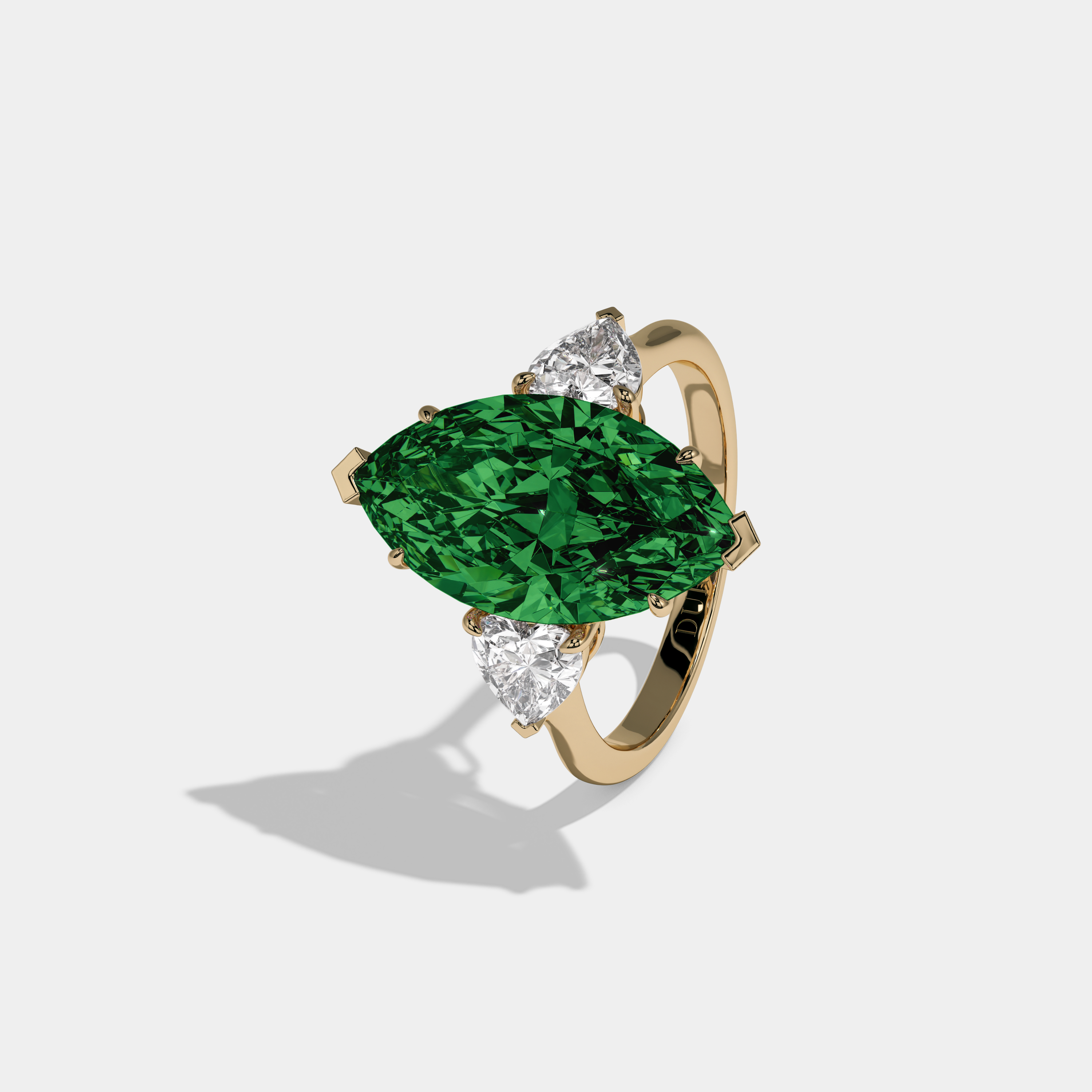 Helena Fancy Dark Green Marquise Cut Diamond Plain Band With Heart Cut Sides Engagement Ring 8ct 18K Yellow Gold
