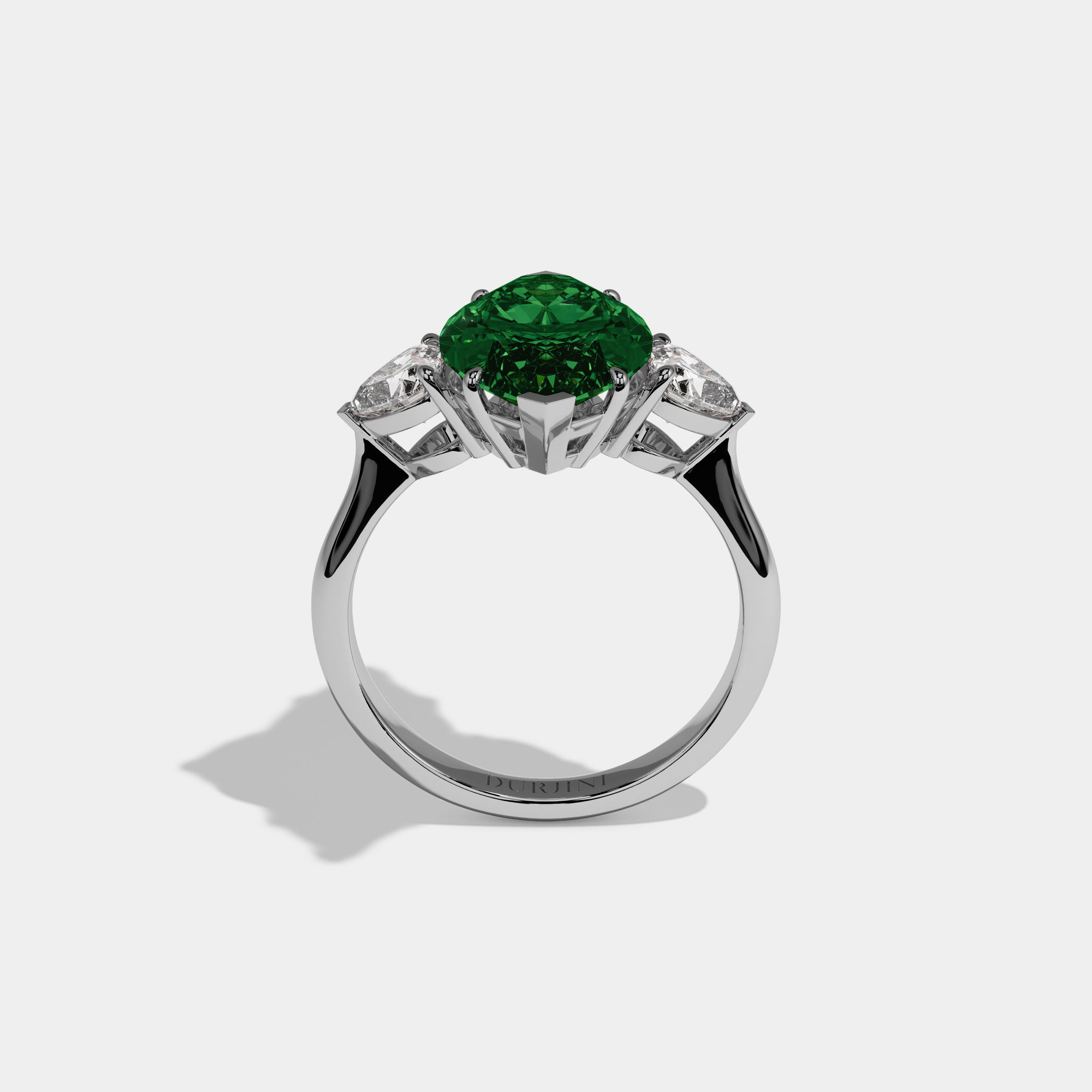 Alexandra Fancy Dark Green Marquise Cut Diamond Plain Band With Heart Cut Sides Engagement Ring 8ct 18K White Gold