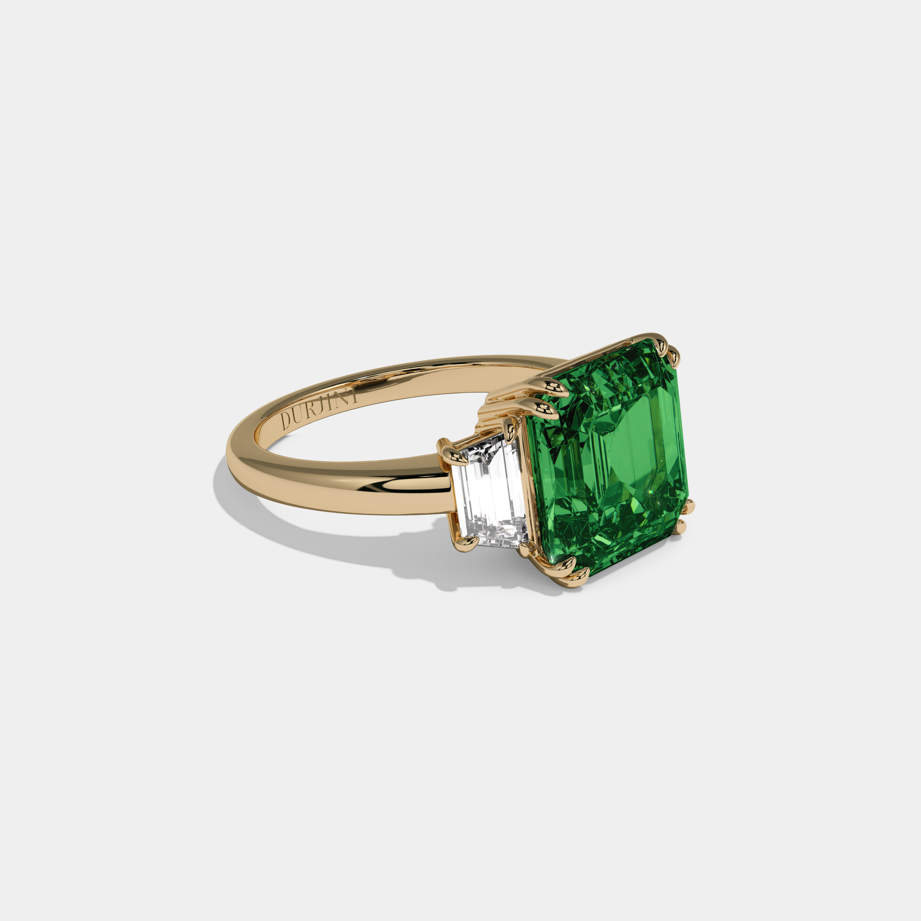 Helena Fancy Dark Green Asscher Cut Diamond Plain Band With Step Cut Sides Engagement Ring 8ct 18K Yellow Gold