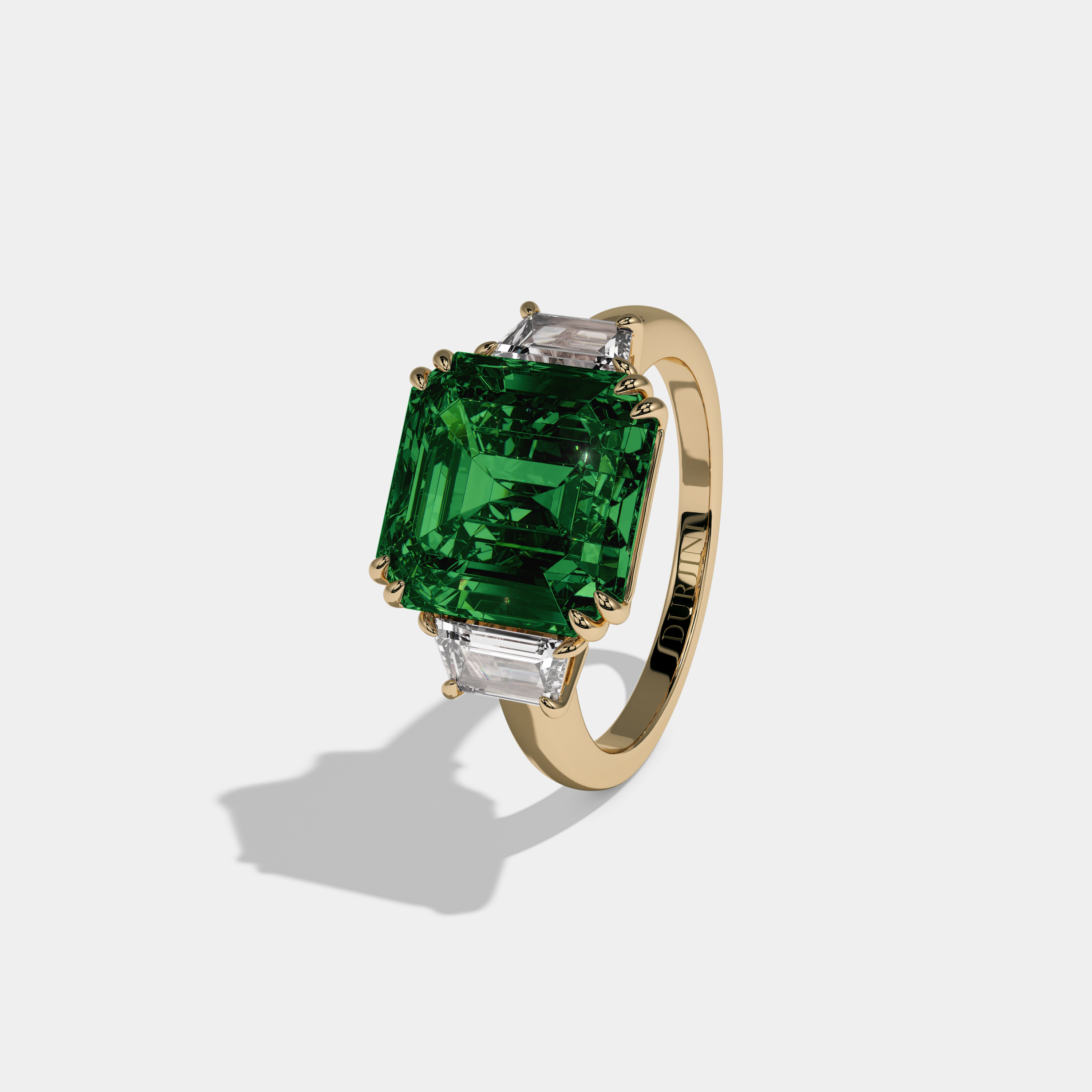 Helena Fancy Dark Green Asscher Cut Diamond Plain Band With Step Cut Sides Engagement Ring 8ct 18K Yellow Gold