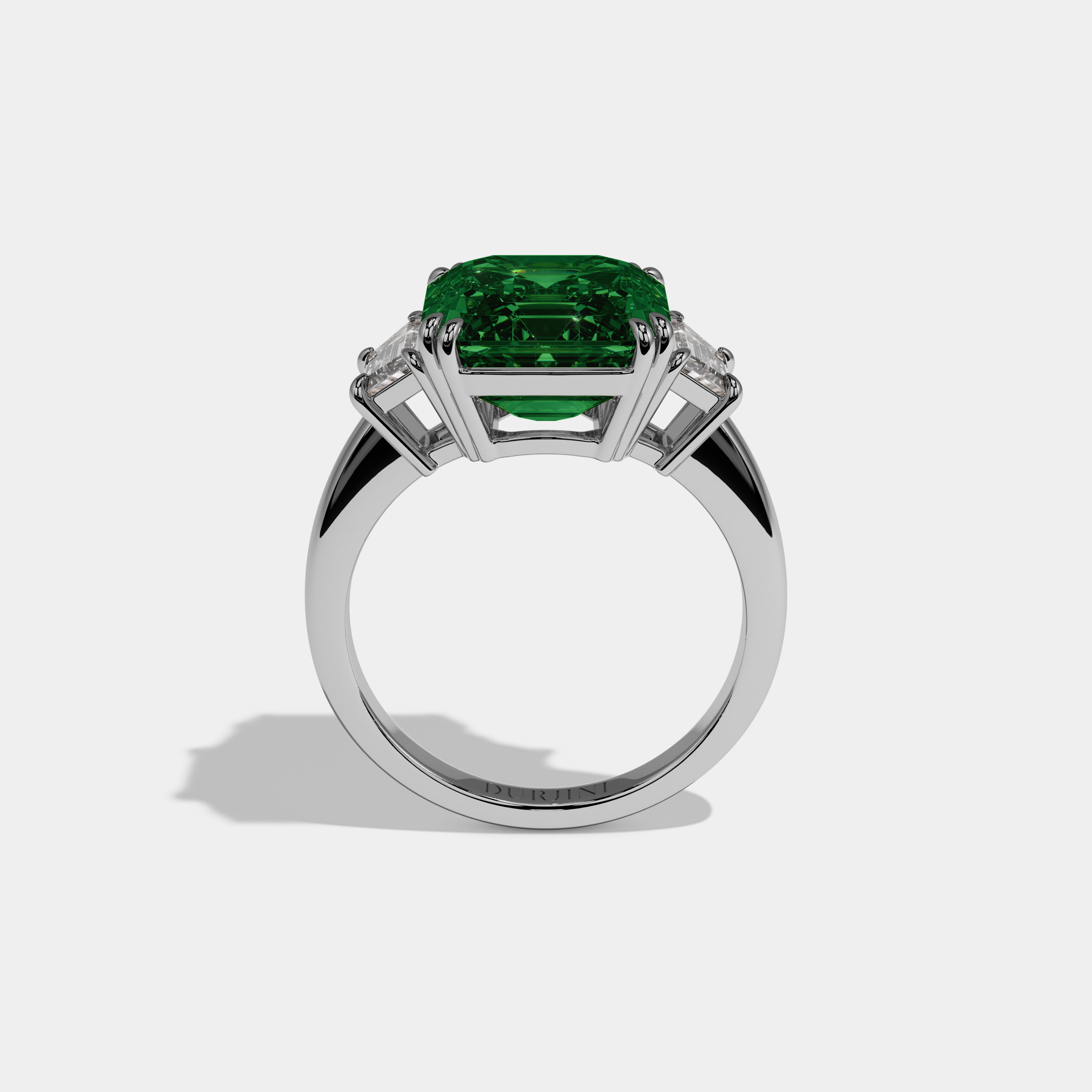 Alexandra Fancy Dark Green Asscher Cut Diamond Plain Band With Step Cut Sides Engagement Ring 8ct 18K White Gold