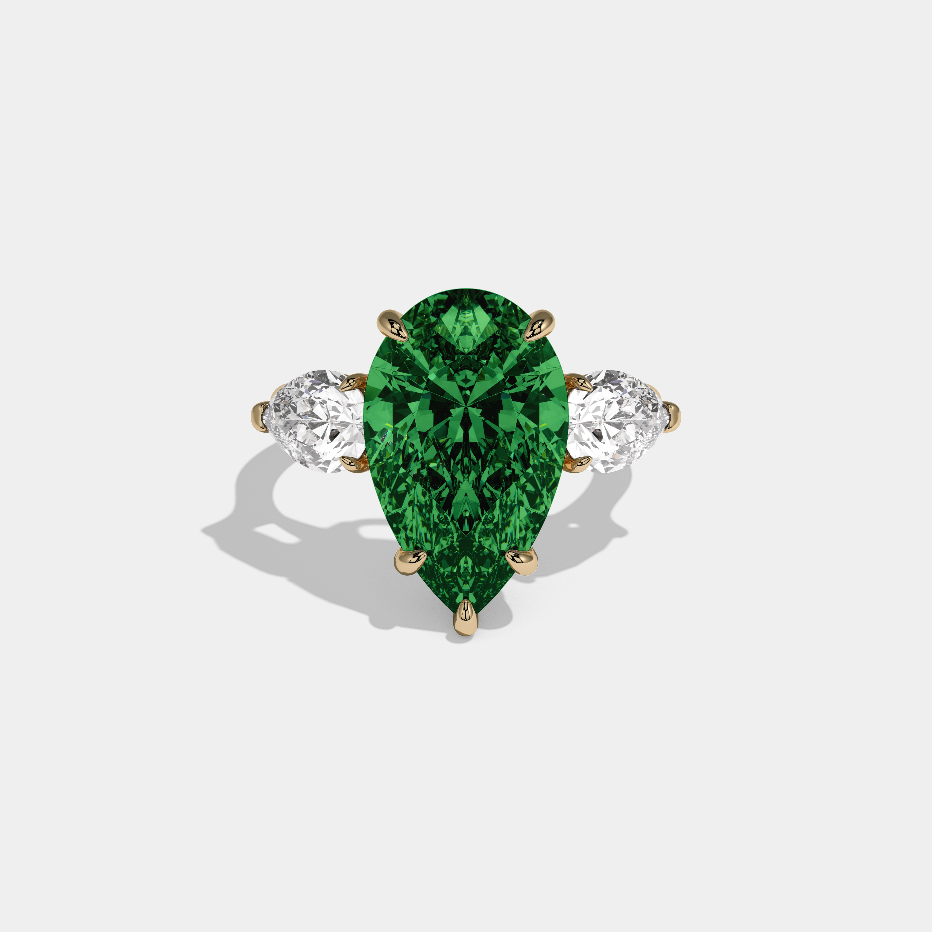 Adelaide Fancy Dark Green Pear Cut Diamond Plain Band With Pear Cut Sides Engagement Ring 8ct 18k Yellow Gold