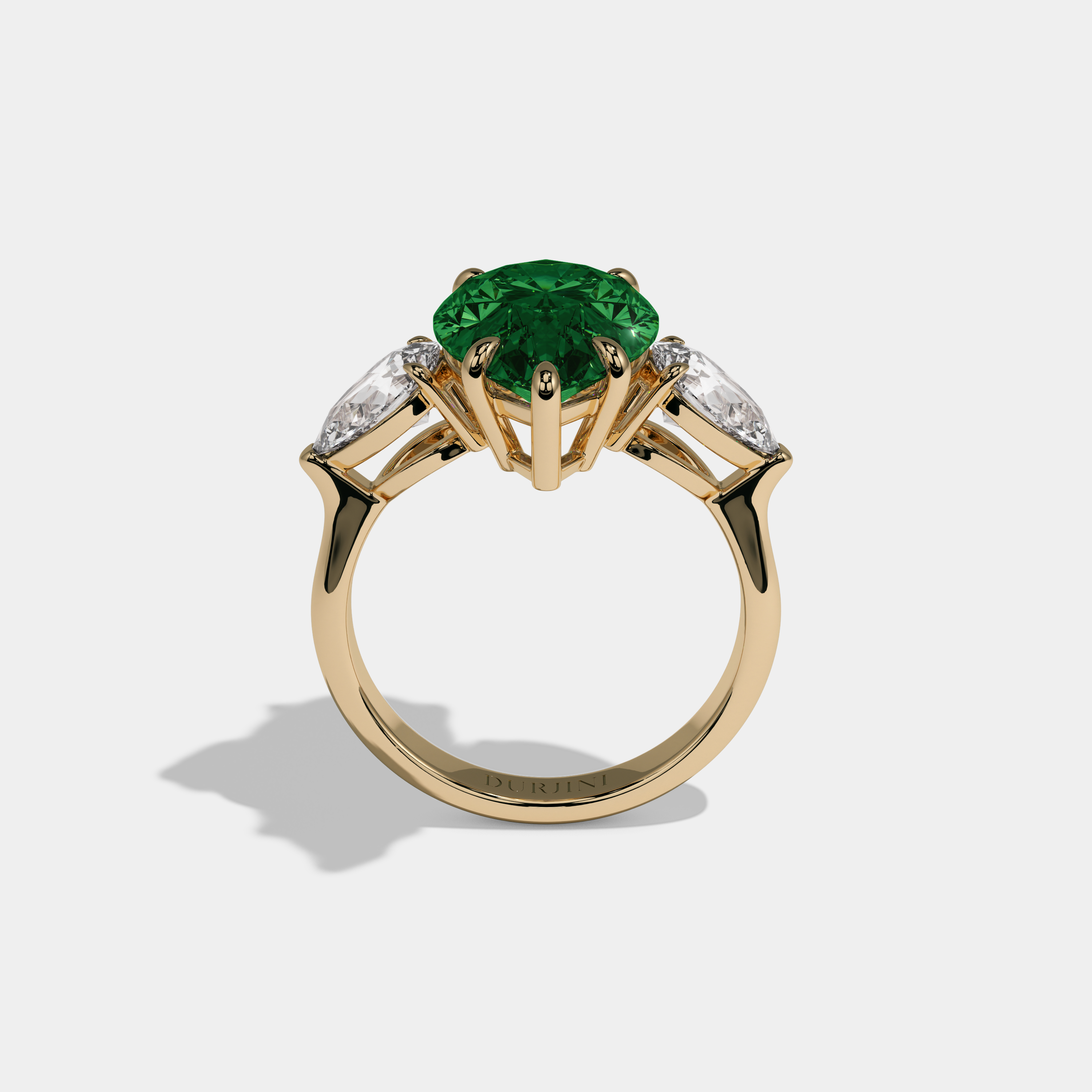 Adelaide Fancy Dark Green Pear Cut Diamond Plain Band With Pear Cut Sides Engagement Ring 8ct 18k Yellow Gold