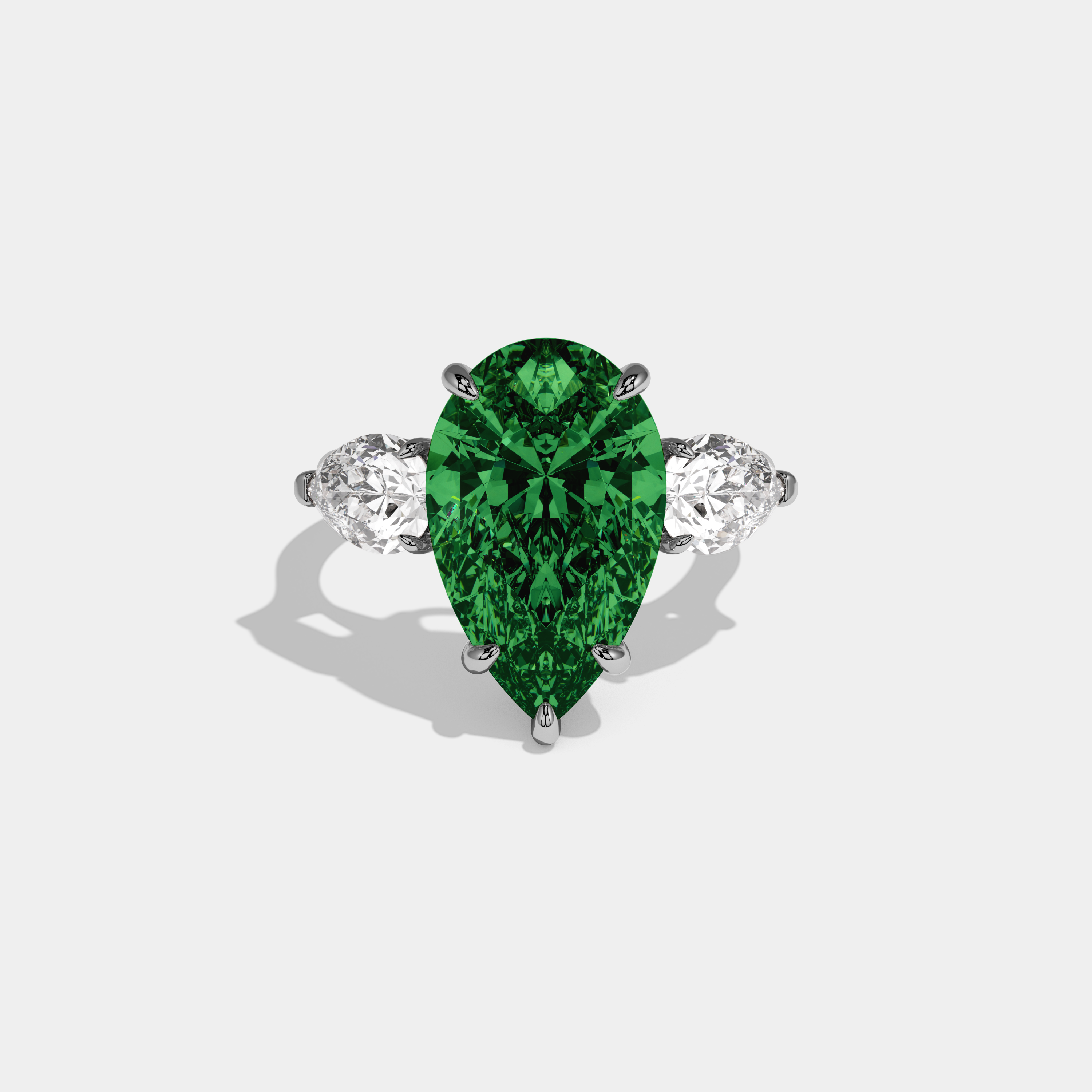 Victoria Fancy Dark Green Pear Cut Diamond Plain Band With Pear Cut Sides Engagement Ring 8ct 18k White Gold