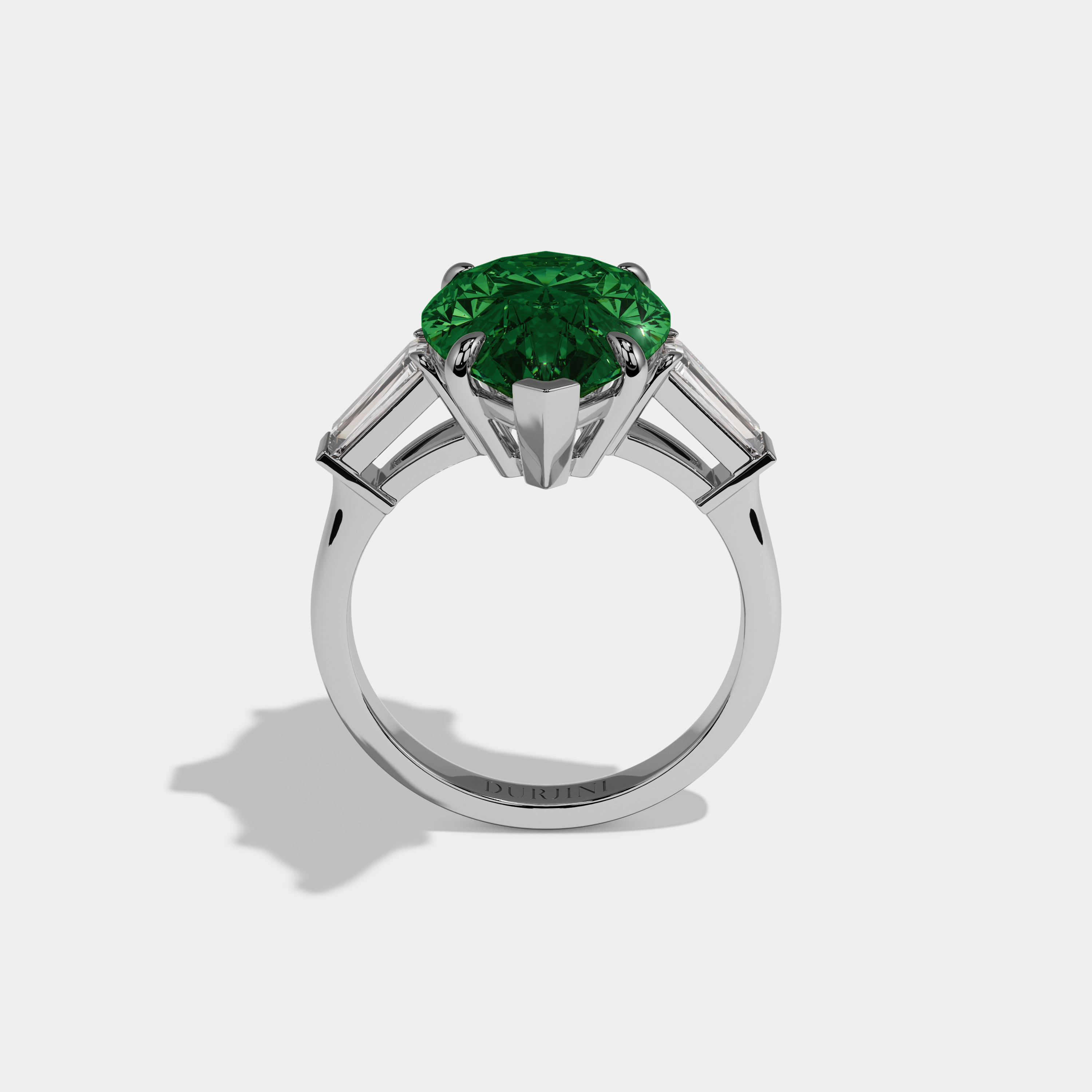Victoria Fancy Dark Green Pear Cut Diamond Plain Band With Baguette Cut Sides Engagement Ring 8ct 18k White Gold