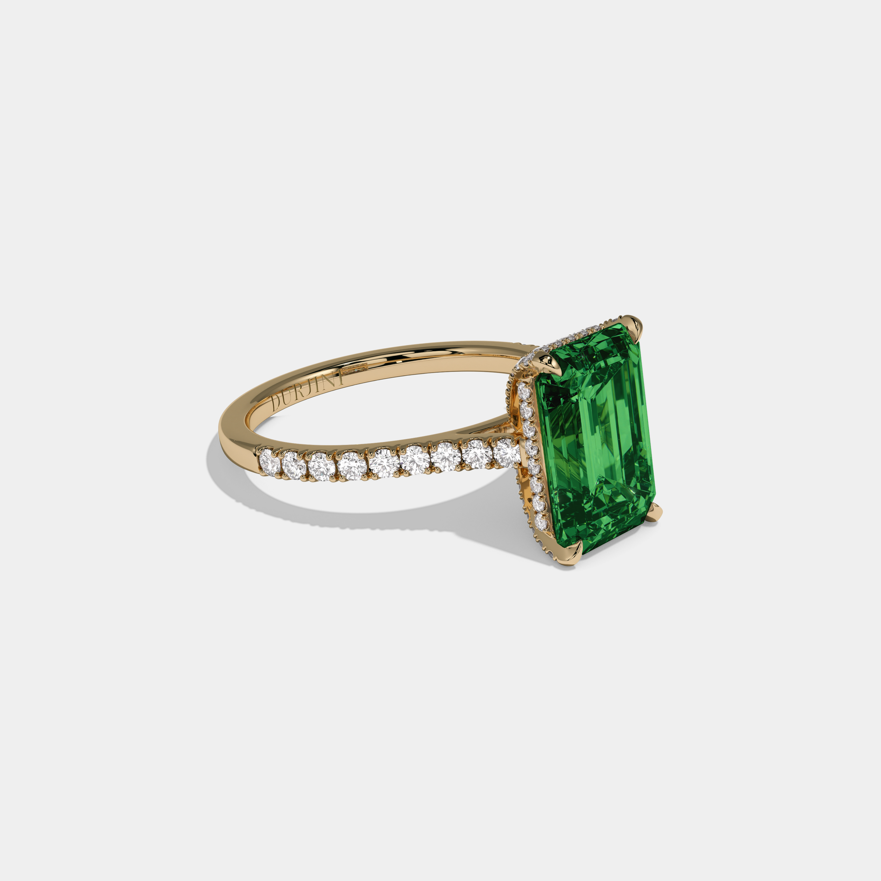 Helena Fancy Dark Green Emerald Cut Diamond Band Engagement Ring 8ct 18k Yellow Gold