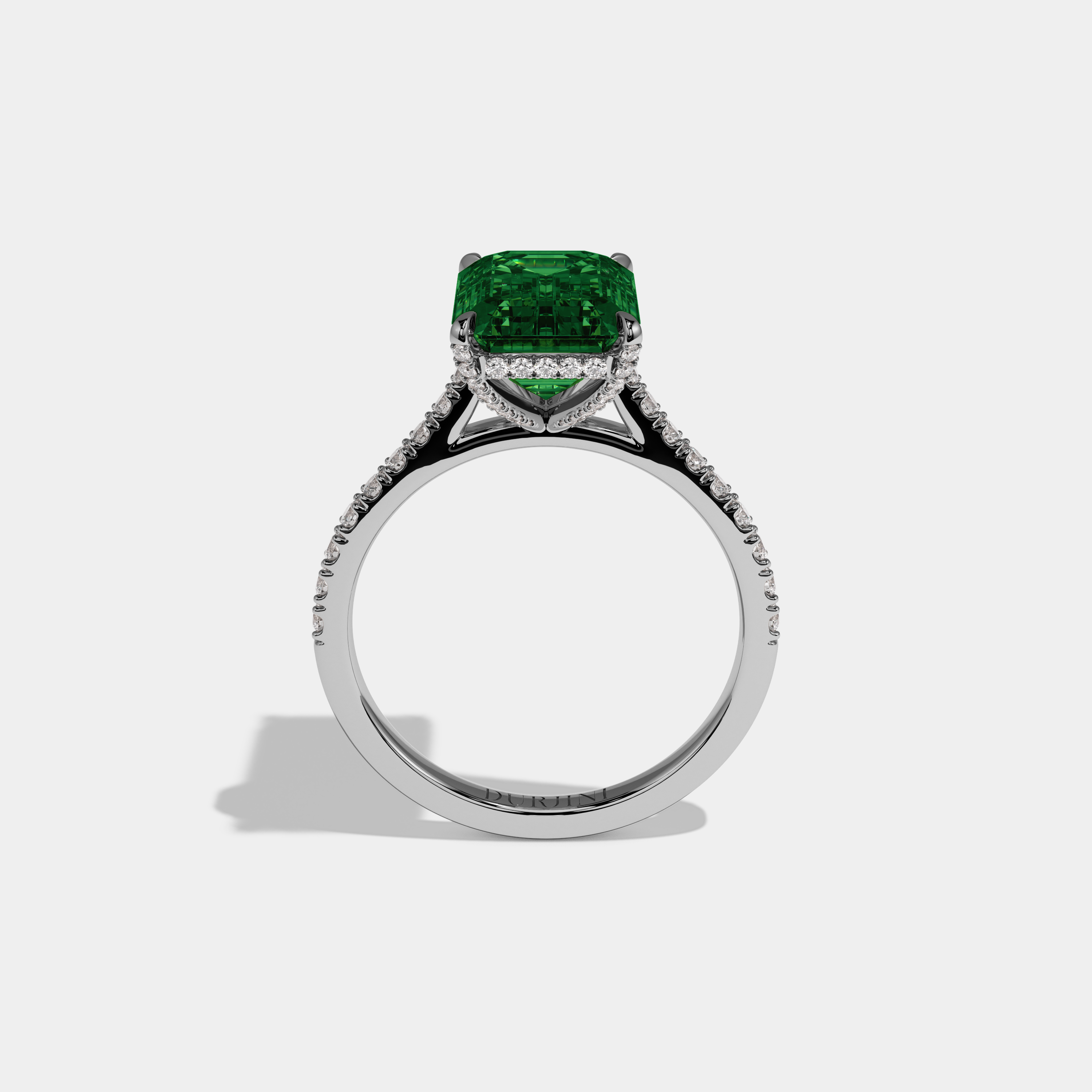 Adelaide Fancy Dark Green Emerald Cut Diamond Band Engagement Ring 8ct 18k White Gold