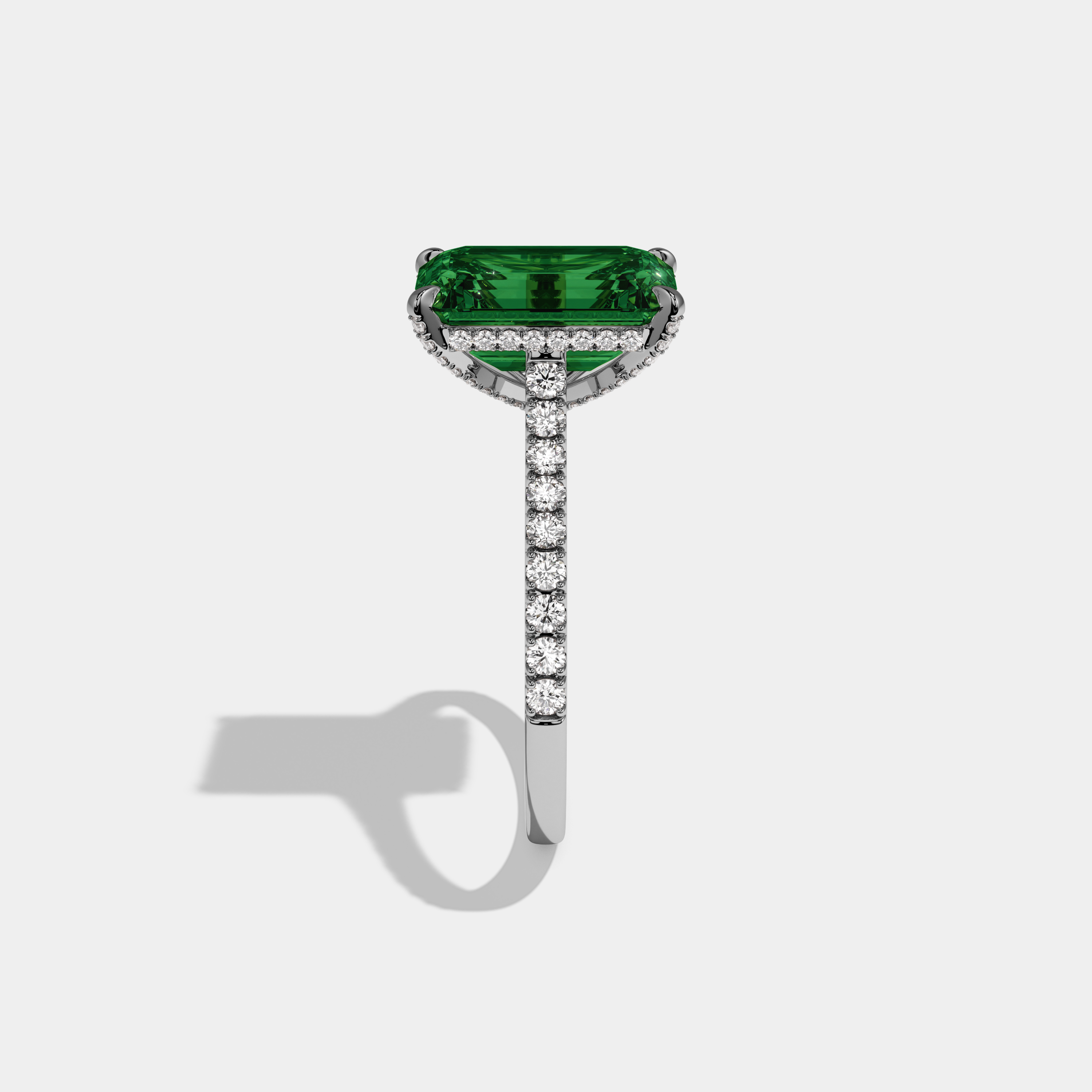 Adelaide Fancy Dark Green Emerald Cut Diamond Band Engagement Ring 8ct 18k White Gold