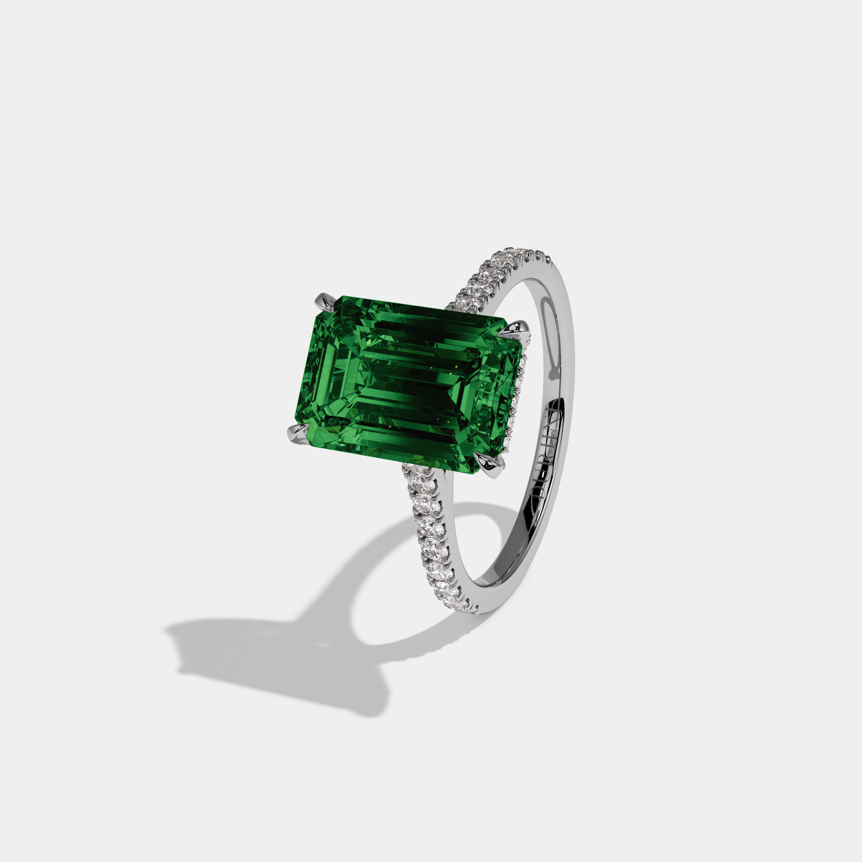 Adelaide Fancy Dark Green Emerald Cut Diamond Band Engagement Ring 8ct 18k White Gold