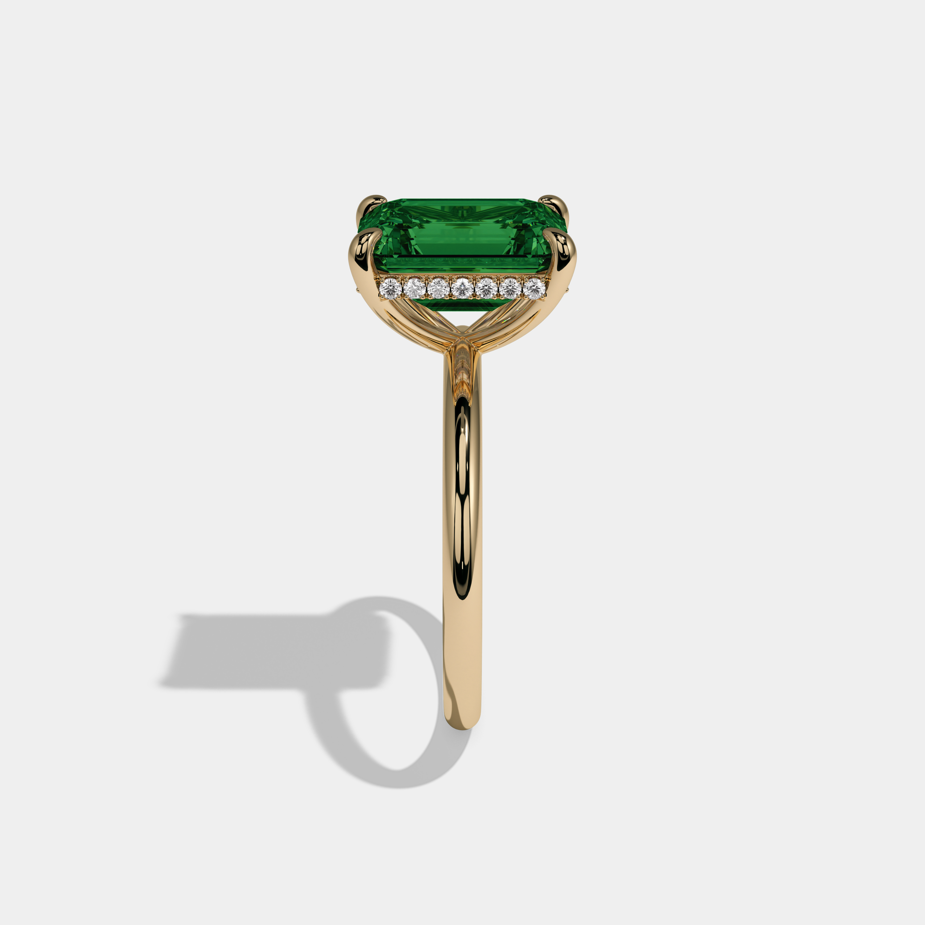 Helena Fancy Dark Green Emerald Cut Diamond Plain Band Engagement Ring 6.50ct 18k Yellow Gold