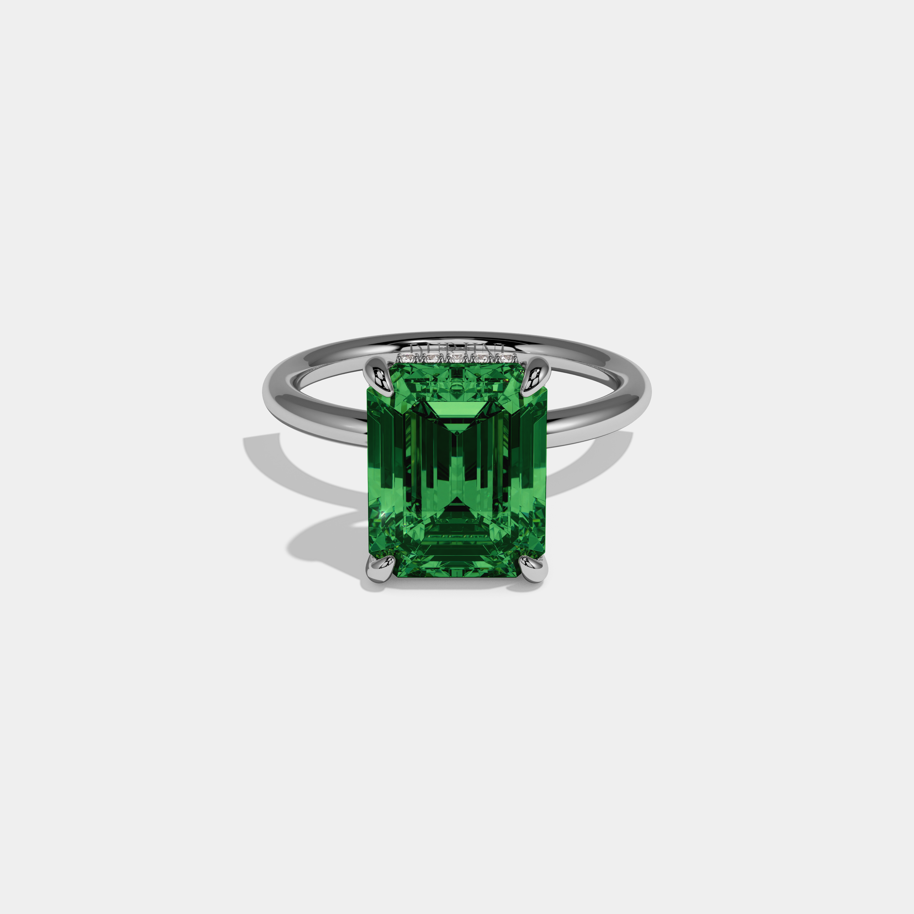 Adelaide Fancy Dark Green Emerald Cut Diamond Plain Band Engagement Ring 6.50ct 18k White Gold